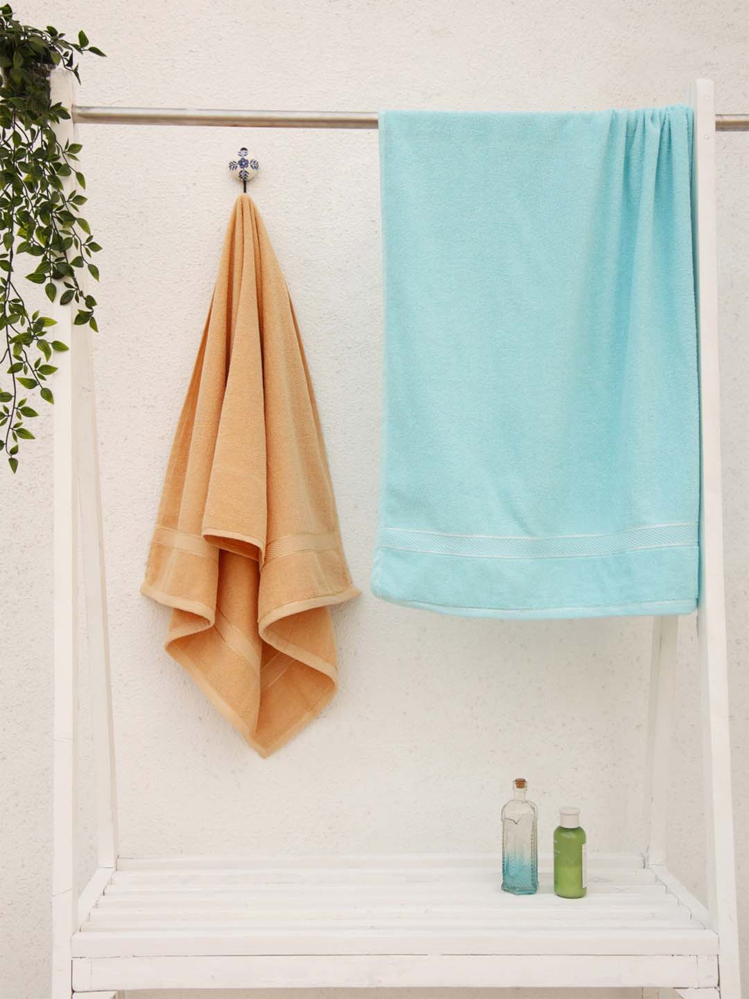 Ariana Aqua Blue & Orange Cotton 400 GSM Etereo Large Couple Bath Towel - Set of 2