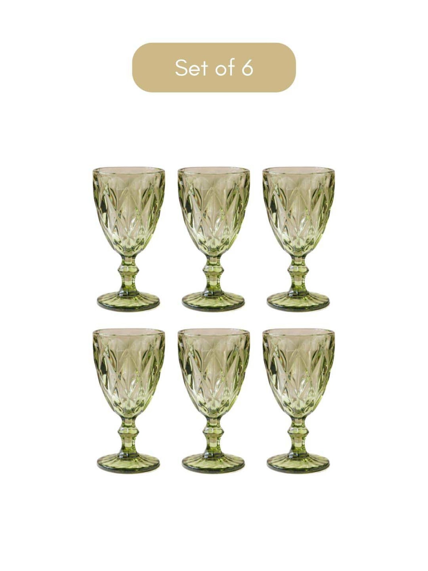 Nestasia high quality green Crystal Textured red wine Glasswareset with Stem(Set Of 6, each 300 ml)