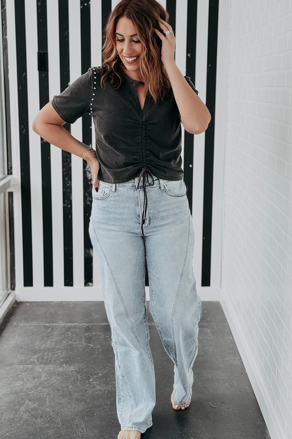 Real Teal Plus Size Drawstring Wide Leg Jeans