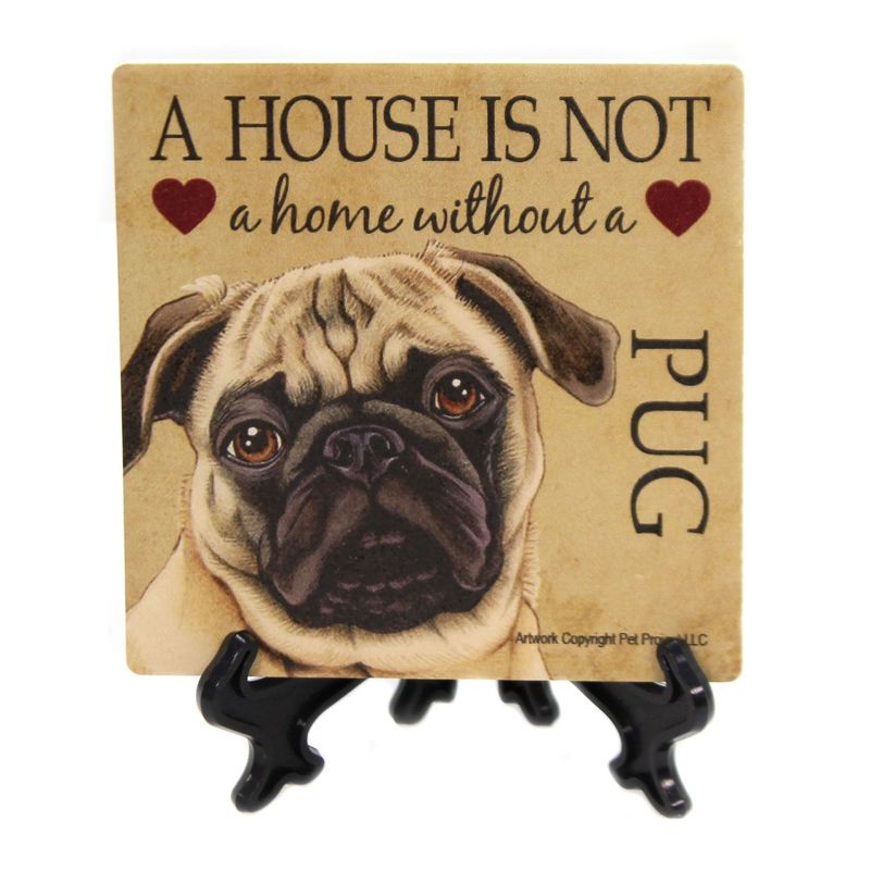 Animal 4.0" Pug Tan  Home Cork Back Coaster Easel Sjt Enterprises  -  Coasters