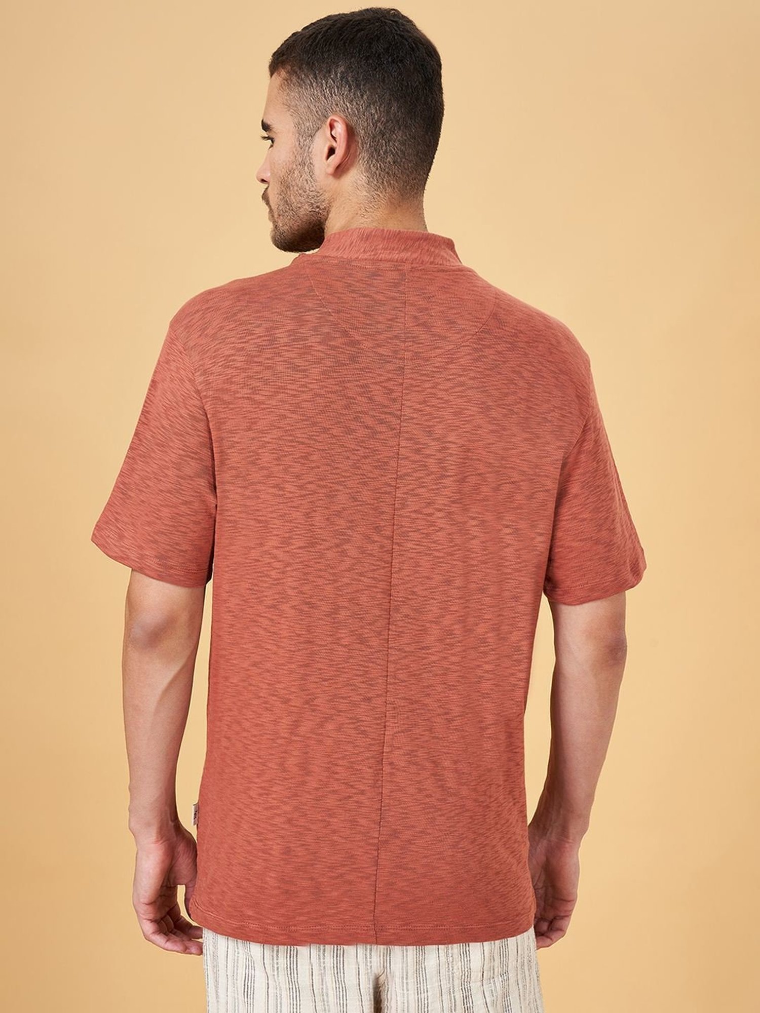 7 Alt by Pantaloons Rust Cotton Relaxed Fit T-Shirt