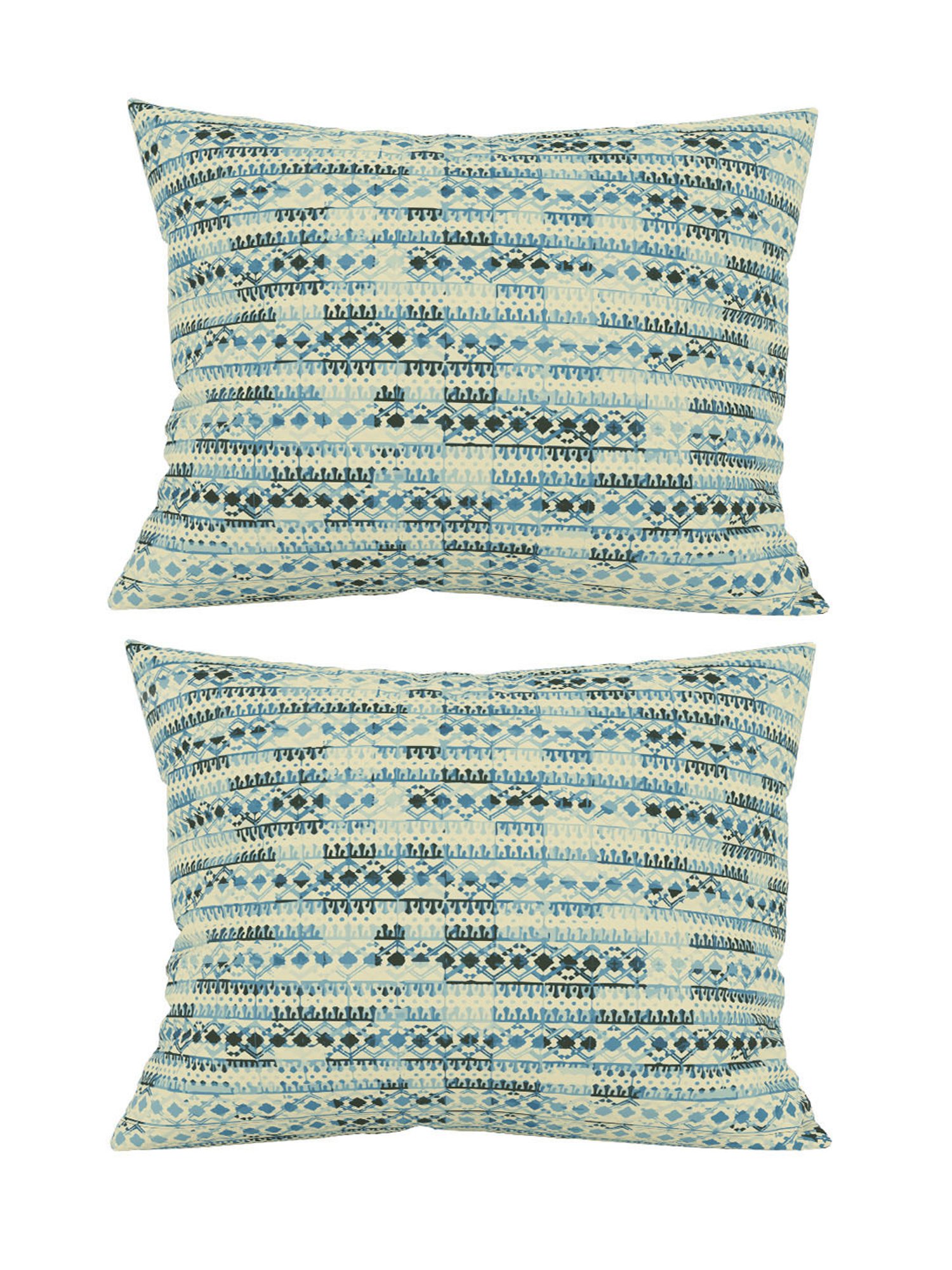 Stoa Paris White & Aqua Cotton 200 TC Pillow Cover - Set of 1