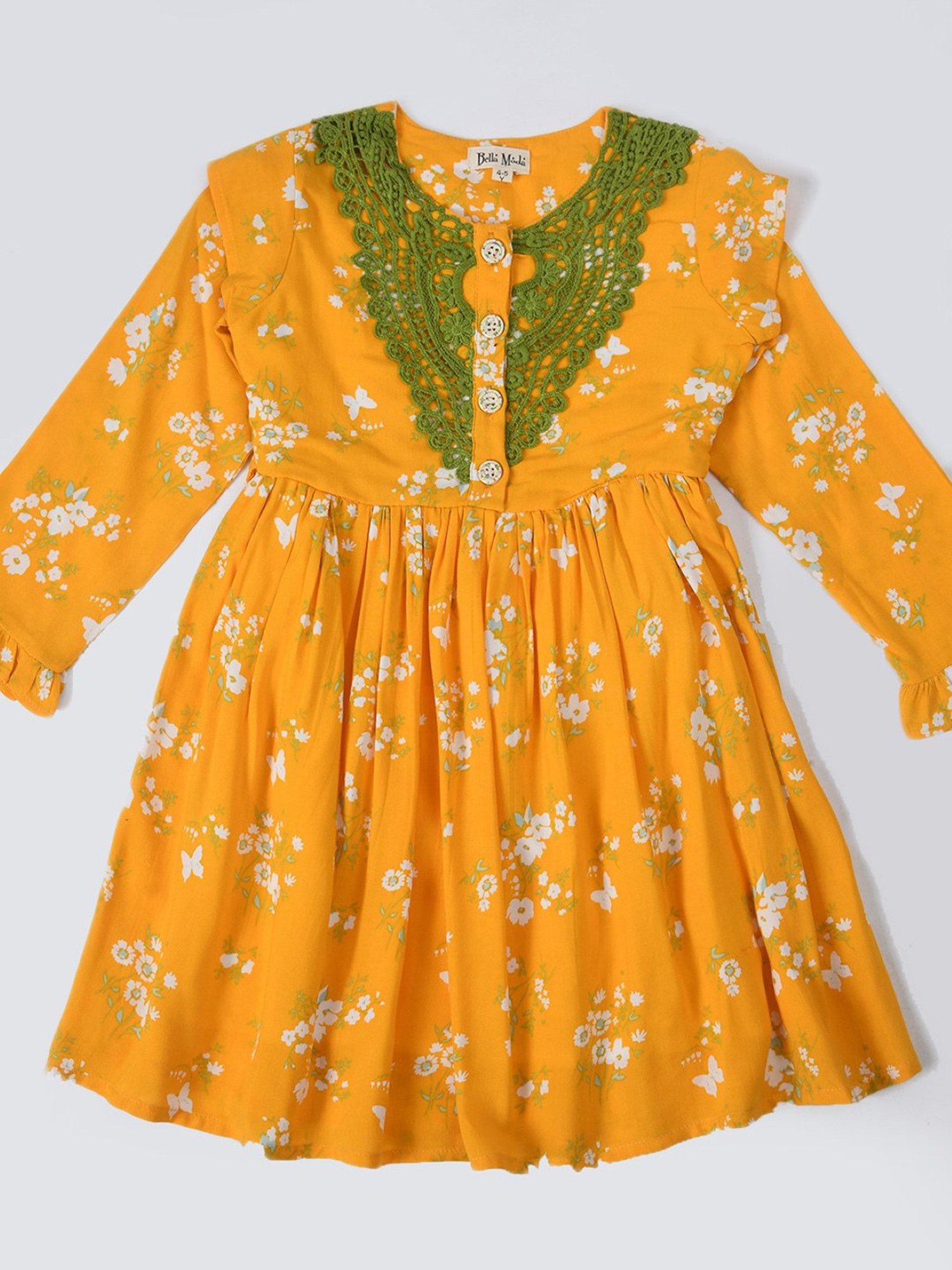 Bella Moda Kids Orange Floral Print Full Sleeves Fit & Flare Dress
