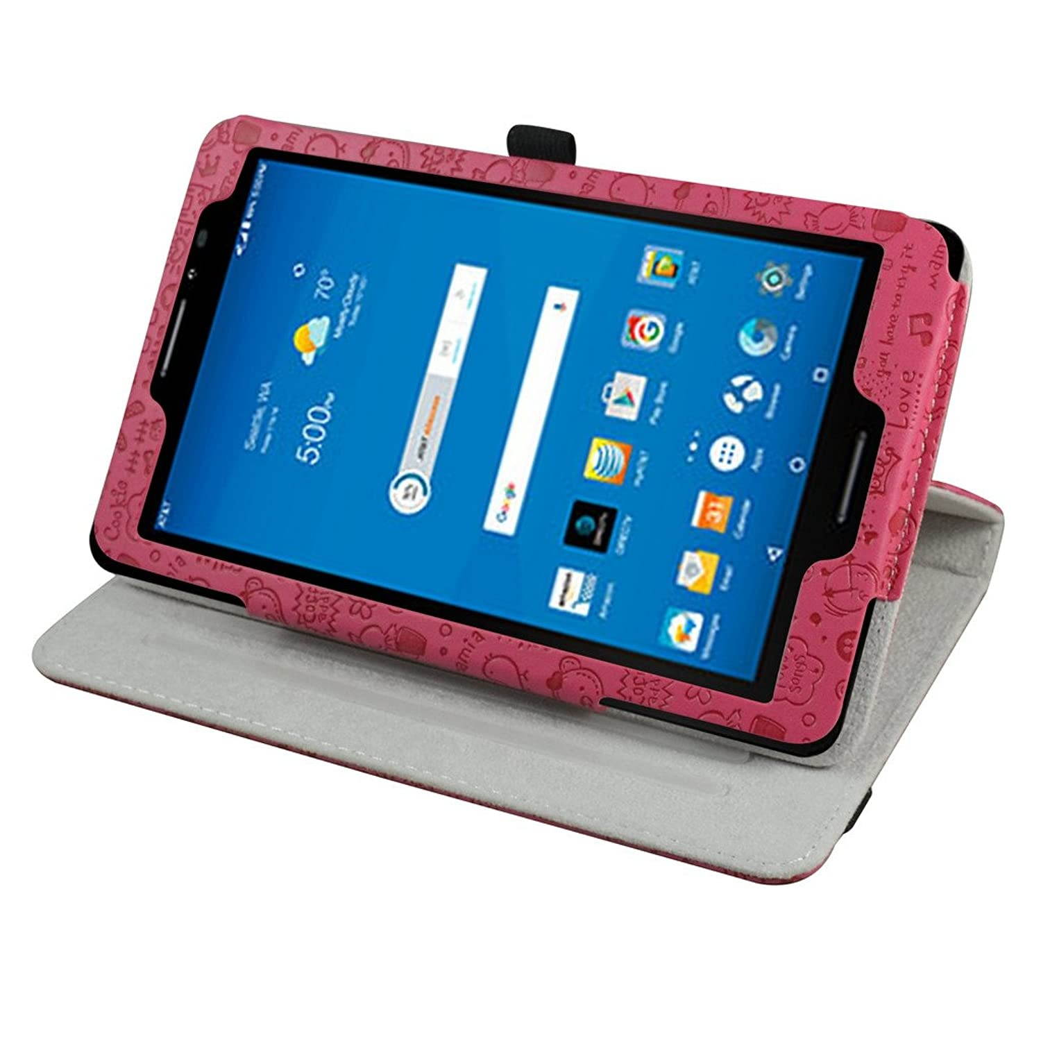 AT&T Trek 2 HD Rotating Case (Model 6461A),Mama Mouth 360 Degree Rotary Stand with Cute Cover for 8" ZTE Trek 2 HD K88 /ZPad 8 K81 Android Tablet,Rose Red