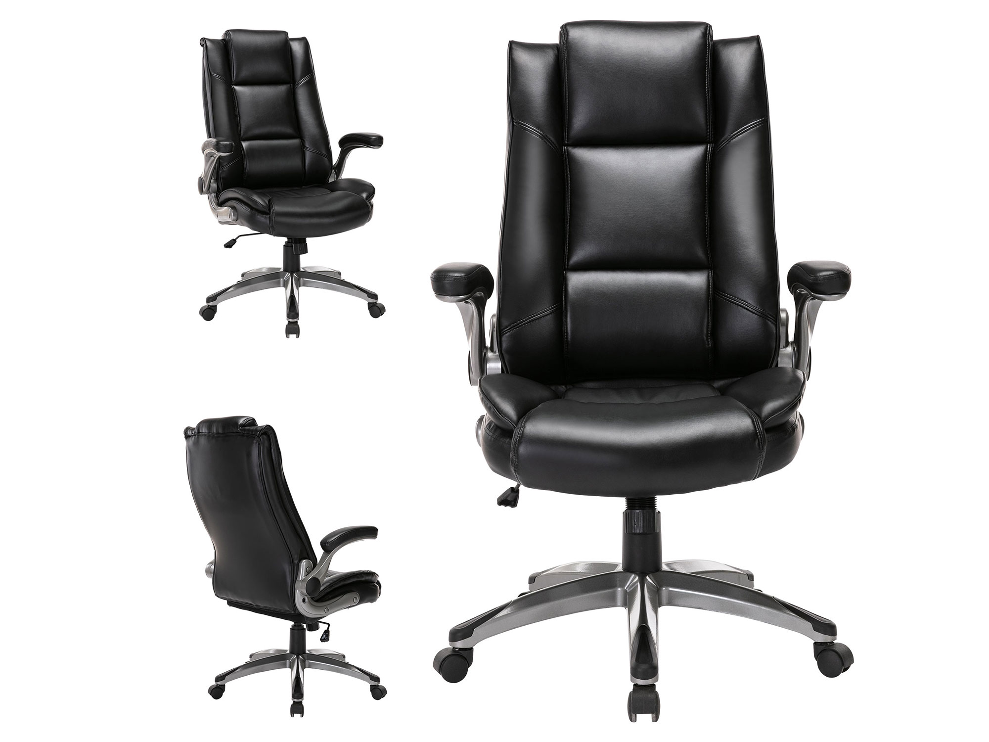 STARSPACEHigh Back Bonded Leather Ergonomic Office Chair Executive Swivel Computer Desk Chair Flip Up Arms and Adjustable Tilt Angle Swivel Chair with Thick Padded Armrest and Headrest for Home&Office