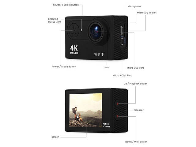New Action Sports Mini Camera Ultra HD 4K WiFi Camcorder 1080P/60fps 2inch LCD 170 Degrees Helmet Cam 50M Waterproof Biker Video Camera White Color