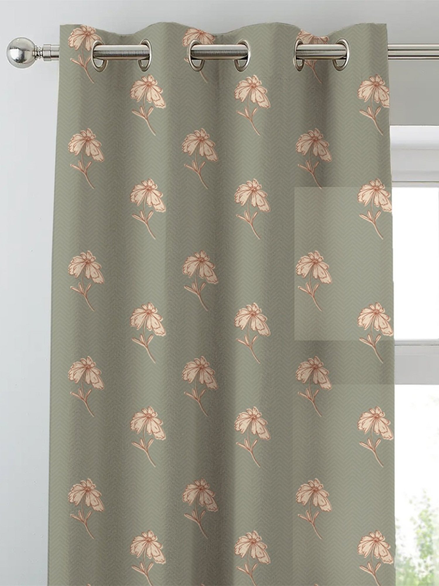 SPACES DRAPE STORY Boho Floral Sage Green Polyester 5 ft Window Curtains - Set of 2