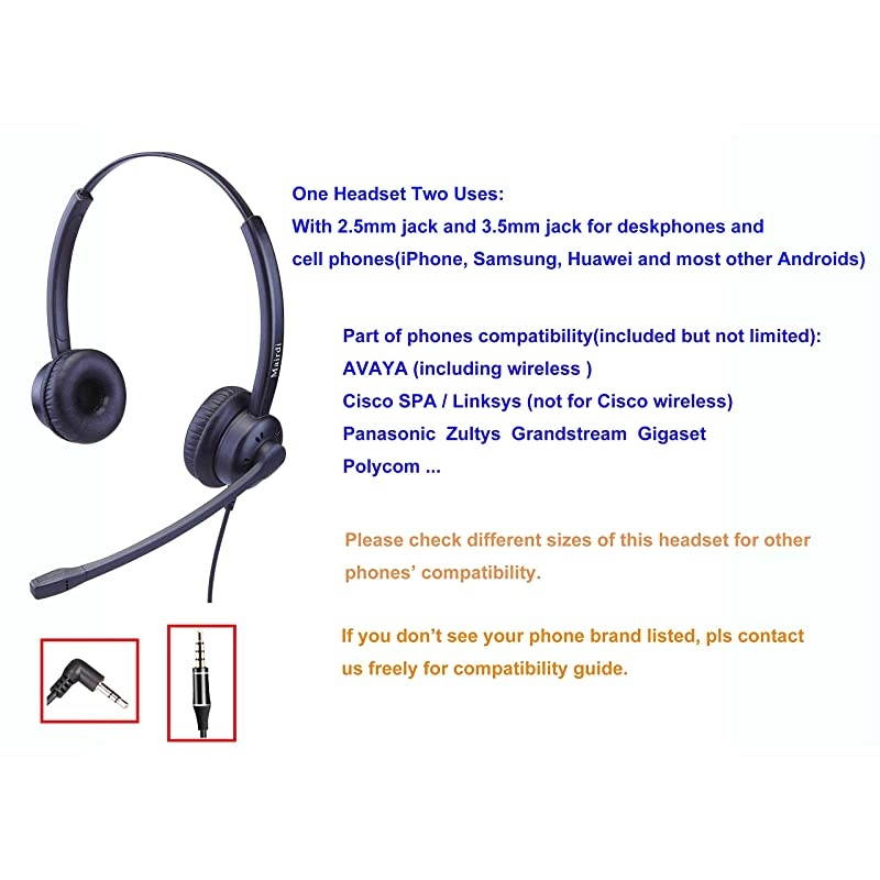 Telephone Headset with Noise Canceling Mic for Panasonic Including 35mm Connector for Cell Phone PC Laptop CallCenter Office Headset for Cisco Vtech Undiden Cordless DECT for Polycom