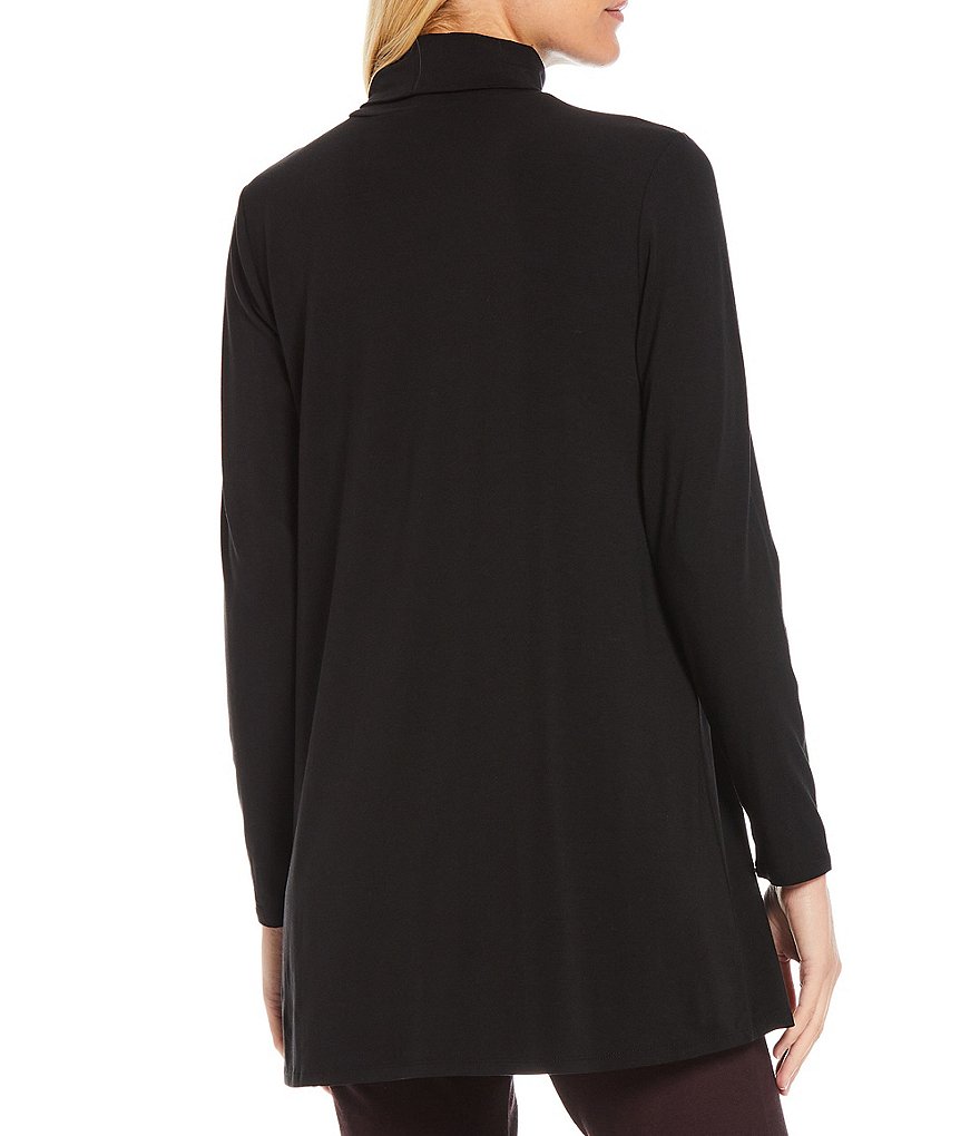 Eileen Fisher Fine Stretch Knit Jersey Scrunch Mock Neck Long Sleeve Tunic