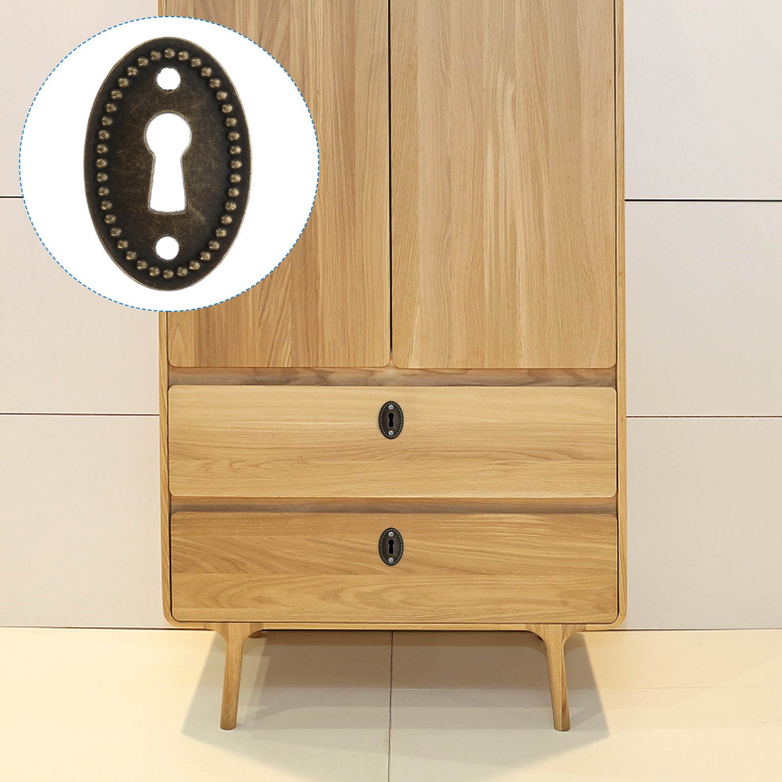 20pcs Oval Antique Keyhole Covers Ornamental Keyhole Escutcheon Plate for Drawer Cabinet