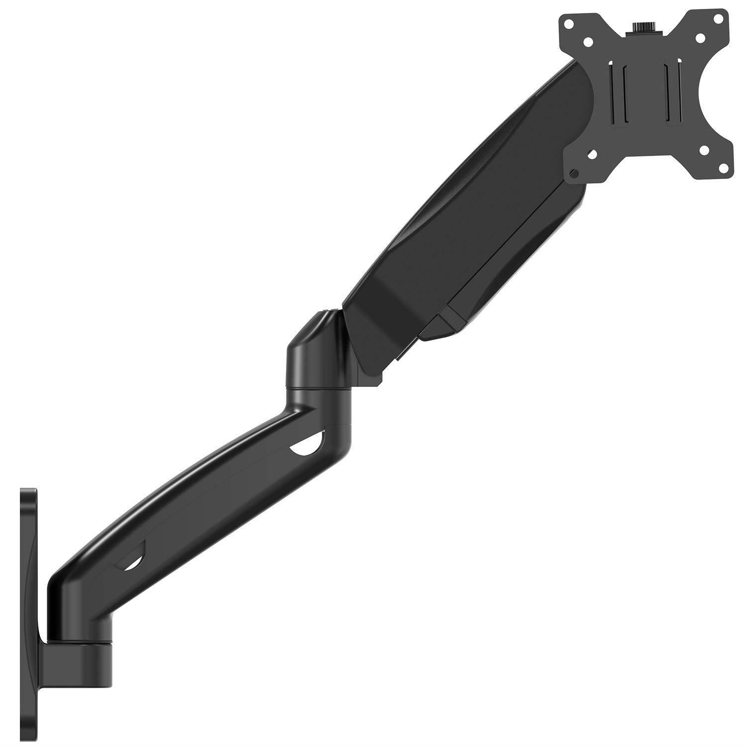 WALI Single LCD Monitor Fully Adjustable Gas Spring Wall Mount Fits One Screen VESA up to 27 , 14.3 lbs. Weight Capacity (GSWM001), Black
