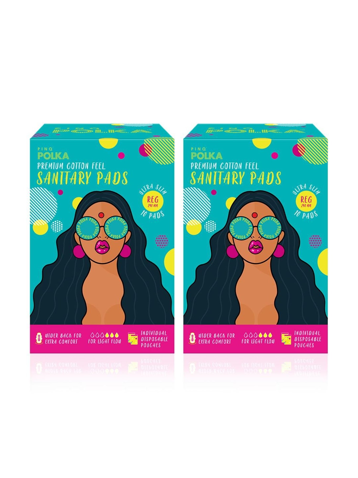 PINQ Polka Organic Cotton Ultra Sanitary Pads-Reg with Disposable Biodegradable Pouch-Pack of 20