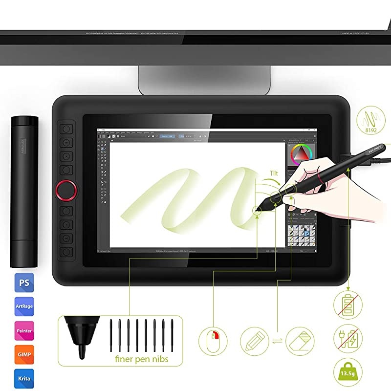 Artist12 Pro 11.6 Inch Drawing Monitor Pen Display Full-Laminated Graphics Drawing Tablet with Tilt Function Battery-Free Stylus and 8 Shortcut Keys(8192 Levels Pen Pressure and 72% NTSC)