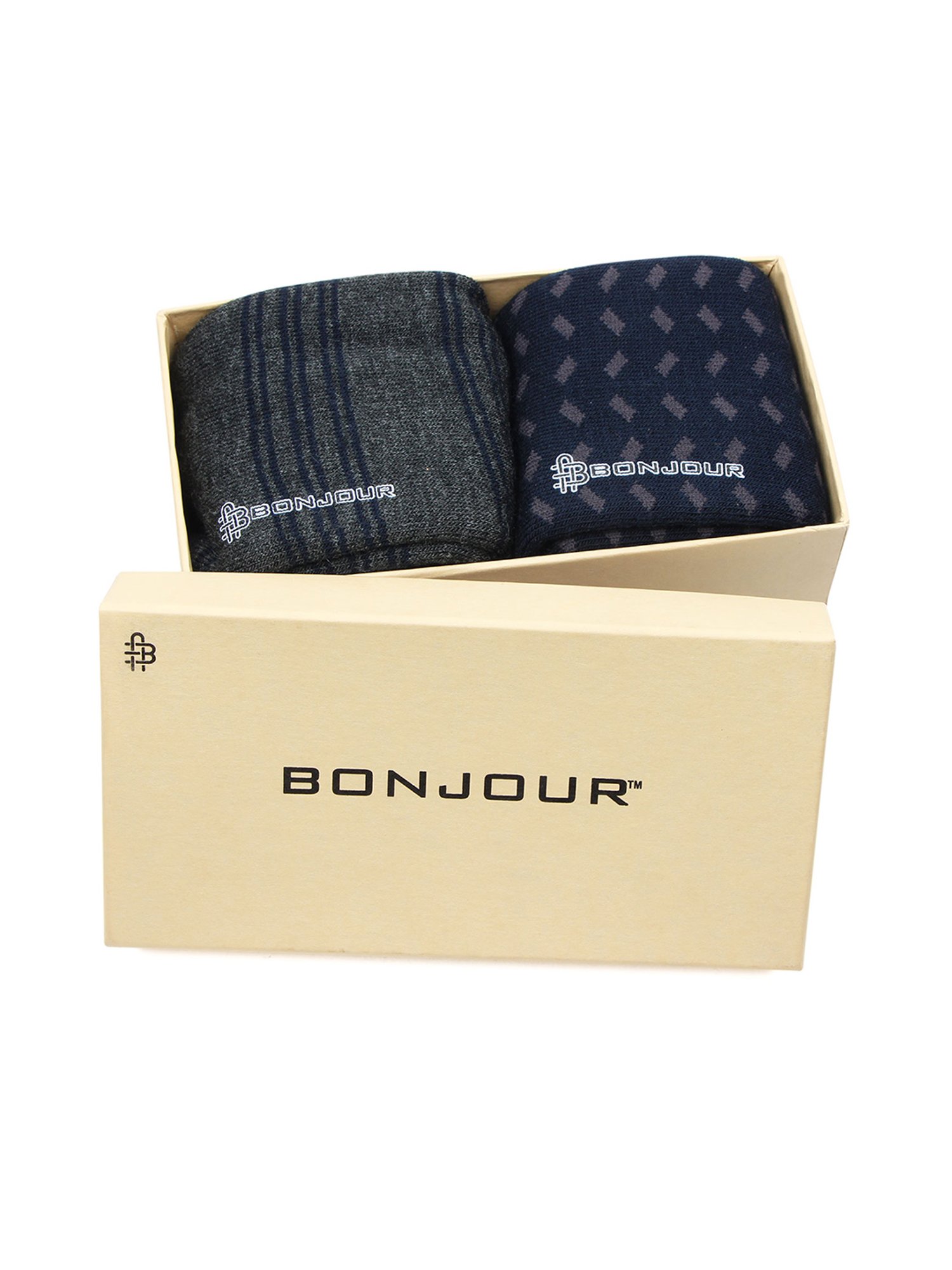 Bonjour Navy and Dark Grey Socks (Pack Of 2)