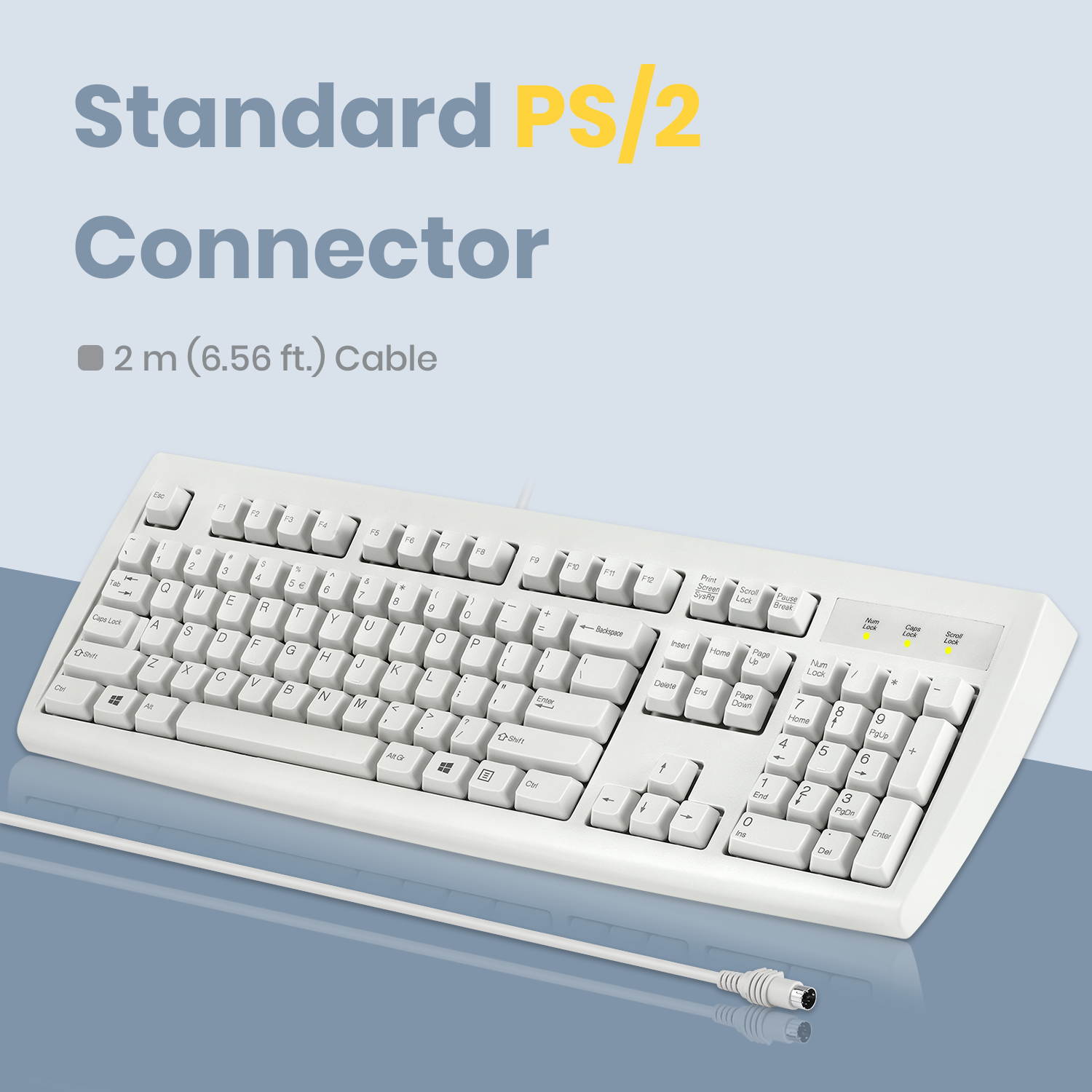 Wired PS2 Full Size Performance Keyboard - White - US English - Perixx PERIBOARD-107W