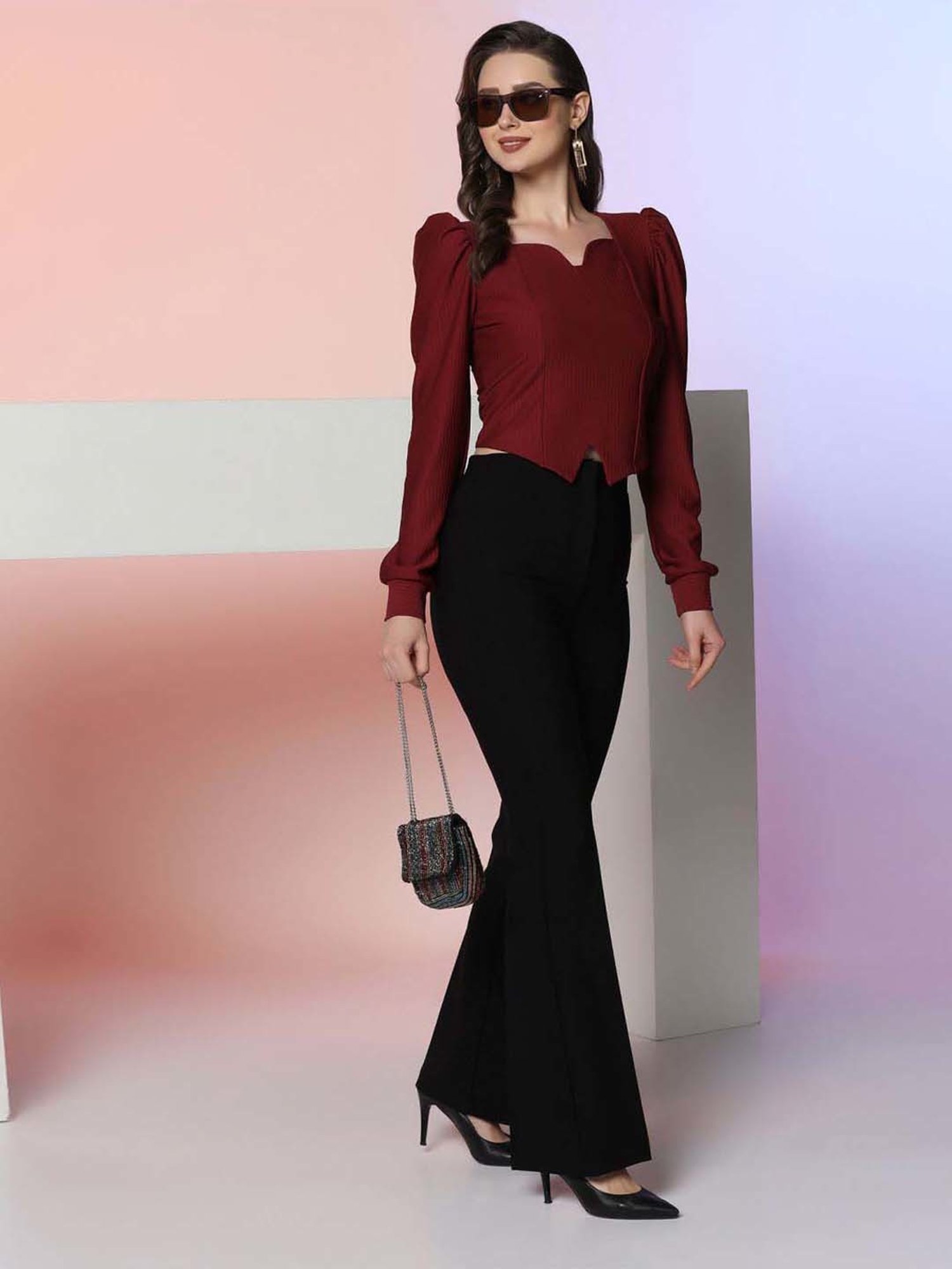 SELVIA Maroon Regular Fit Top