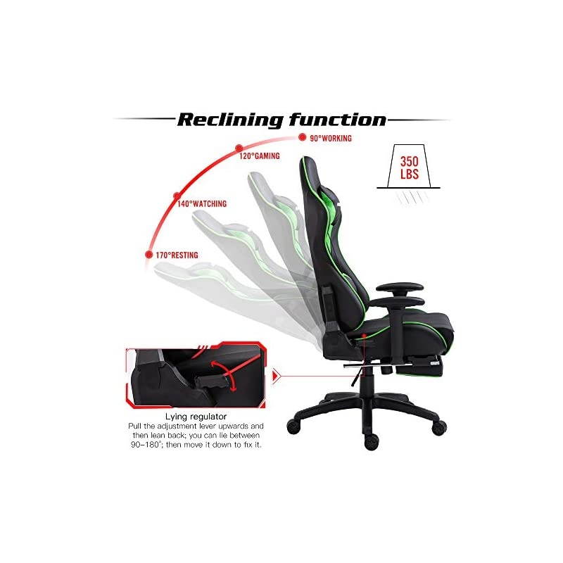 Gaming Chair Racing Office Chair High Back Computer Desk Chair PU Leather Chair Ergonomic and Executive Swivel Chair with Footrest Headrest and Lumbar Massage Support (AL-6019-PINK)