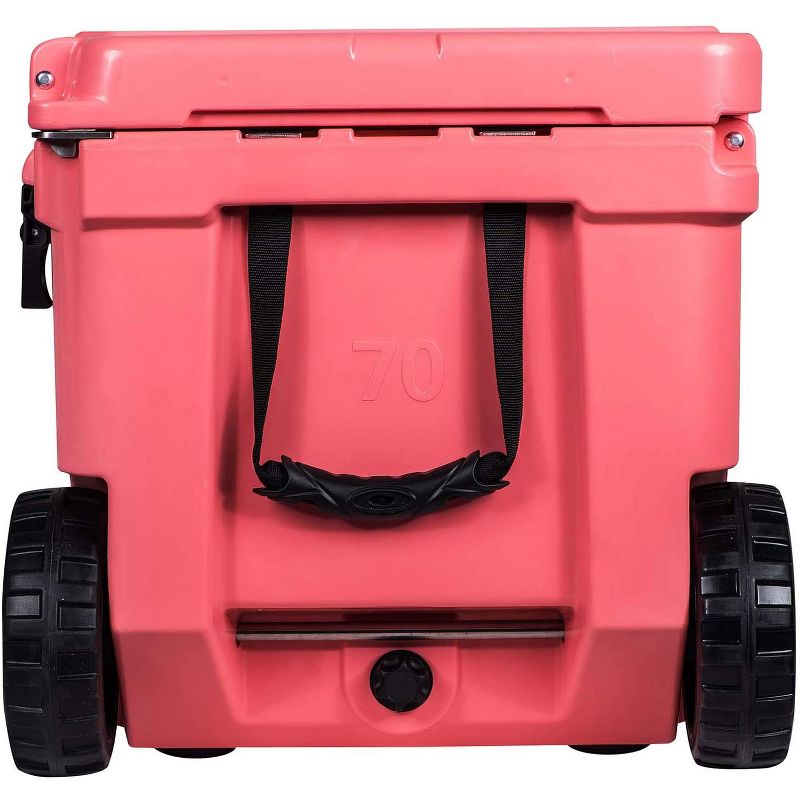 Driftsun Heavy Duty Rotomolded Thermoplastic UV Resistant Portable Rolling 70 Quart Insulated Hardside Ice Chest Beverage Cooler, Coral