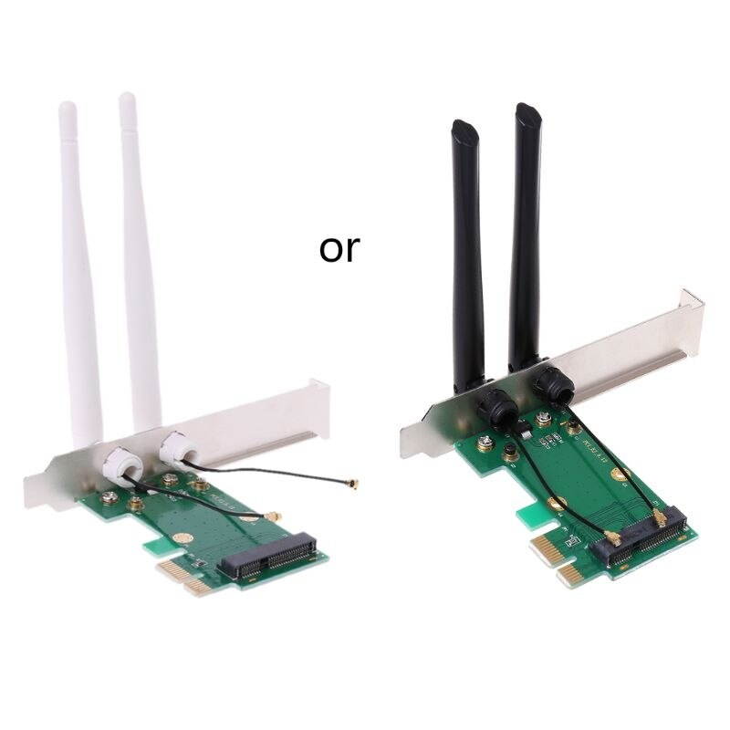 Wireless Card WiFi Mini PCI-E Express to PCI-E Adapter 2 Antenna External PC L4MA