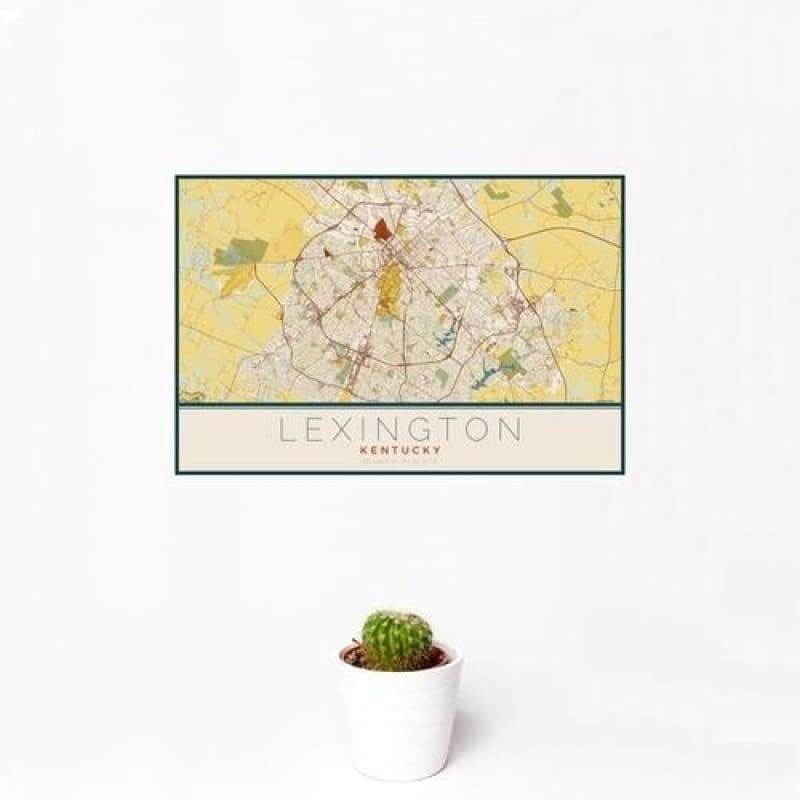 Lexington - Kentucky Map Print in Woodblock