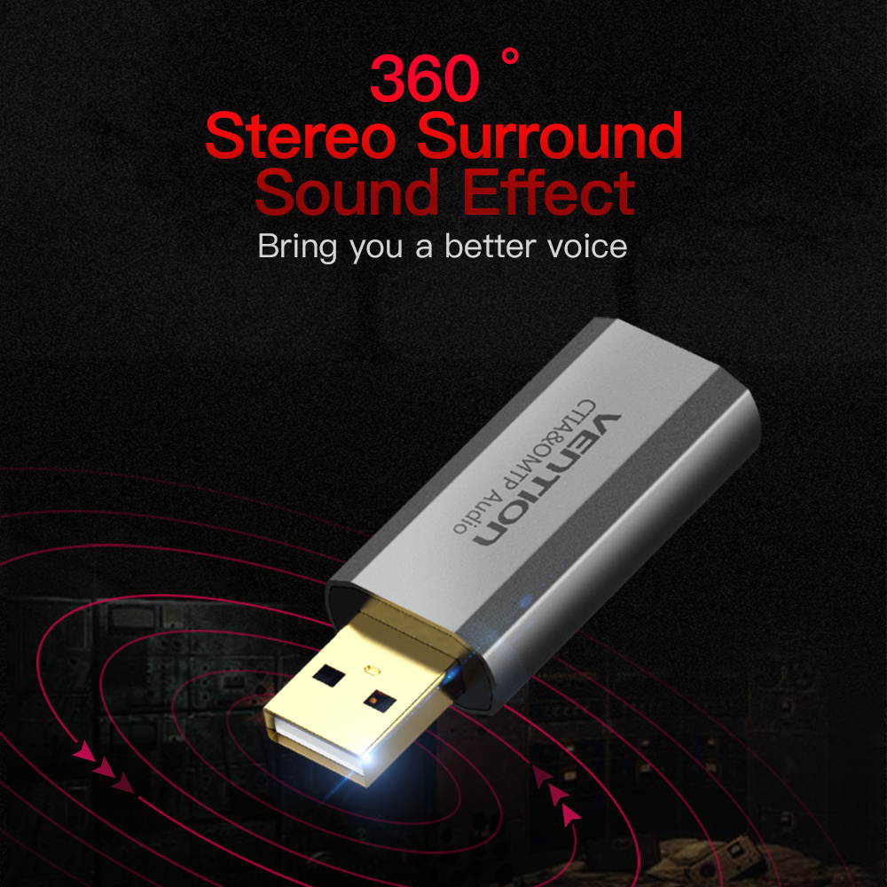 Vention USB External Sound Card with 3.5mm Stereo Earphone Mic Adapter HIFI 7.1 Soundtrack Driver-free for PUGB PC Laptop PS4 Black