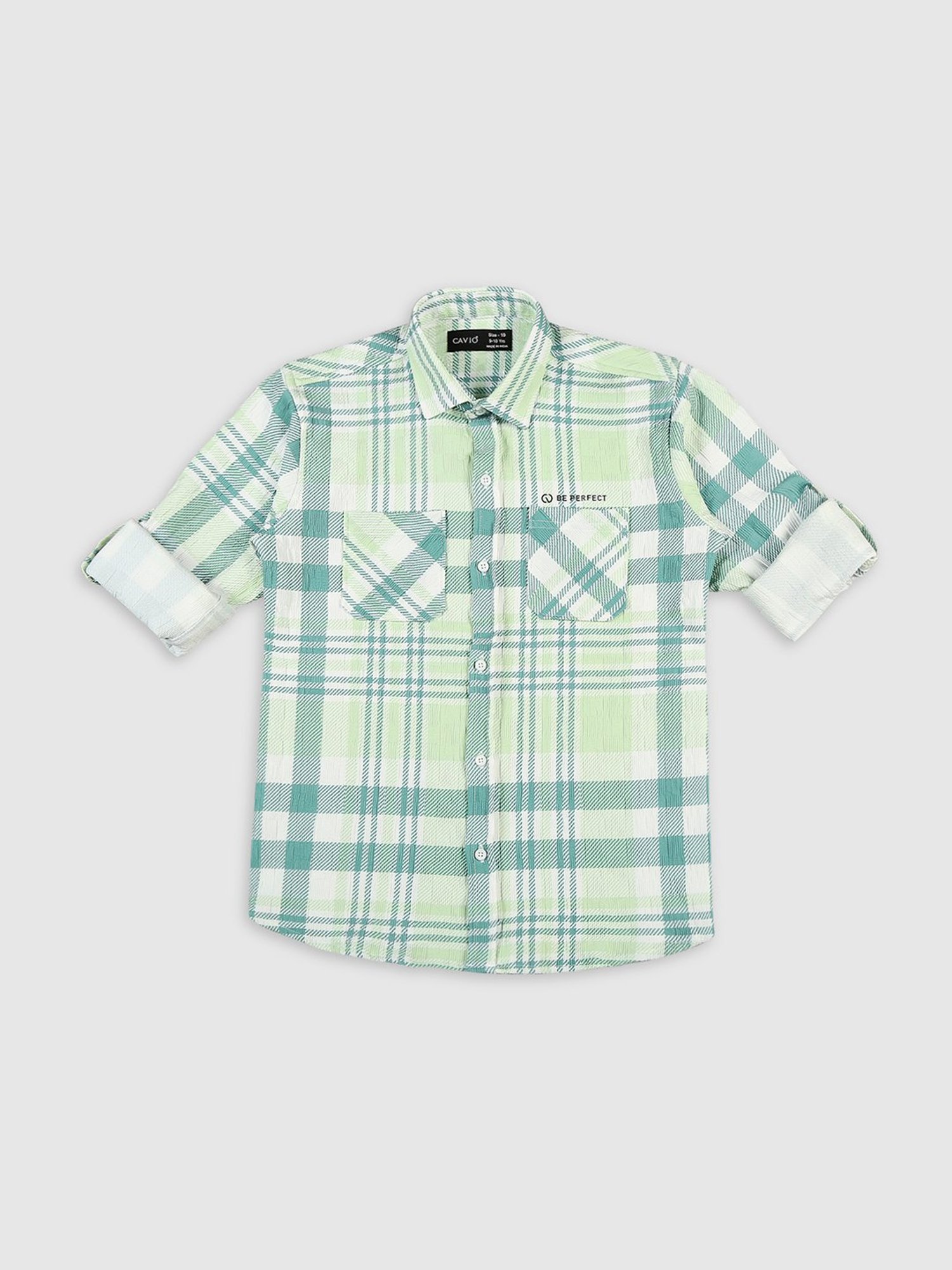 Cavio Kids Green Checks Full Sleeves Shirt