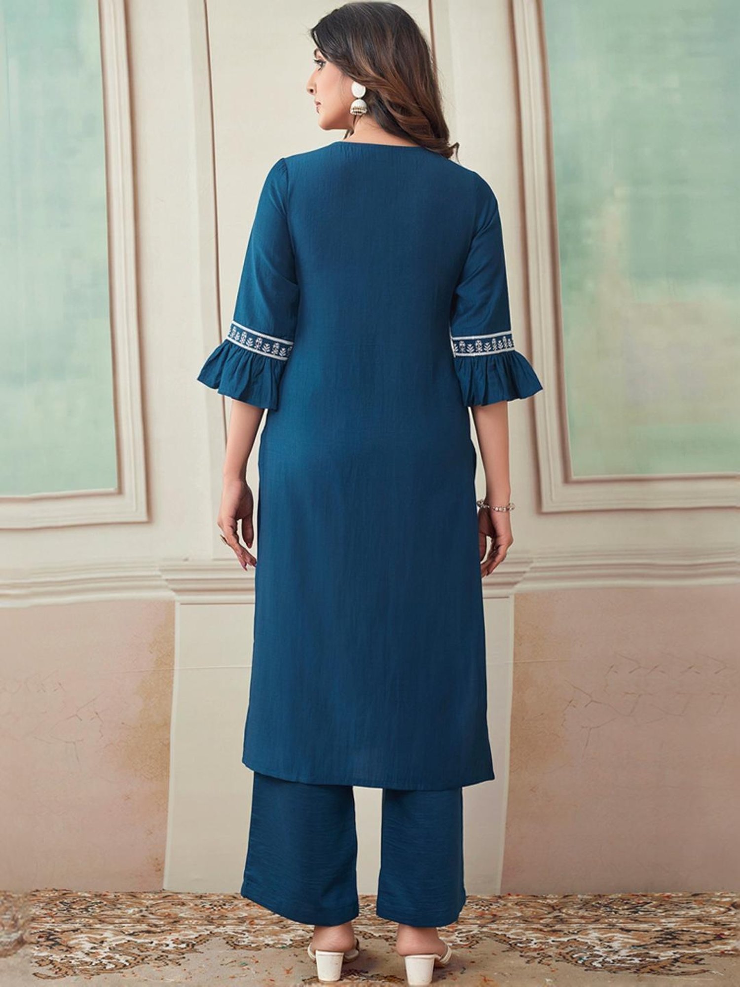 Skylee Blue Embroidered Kurta Pant Set With Dupatta