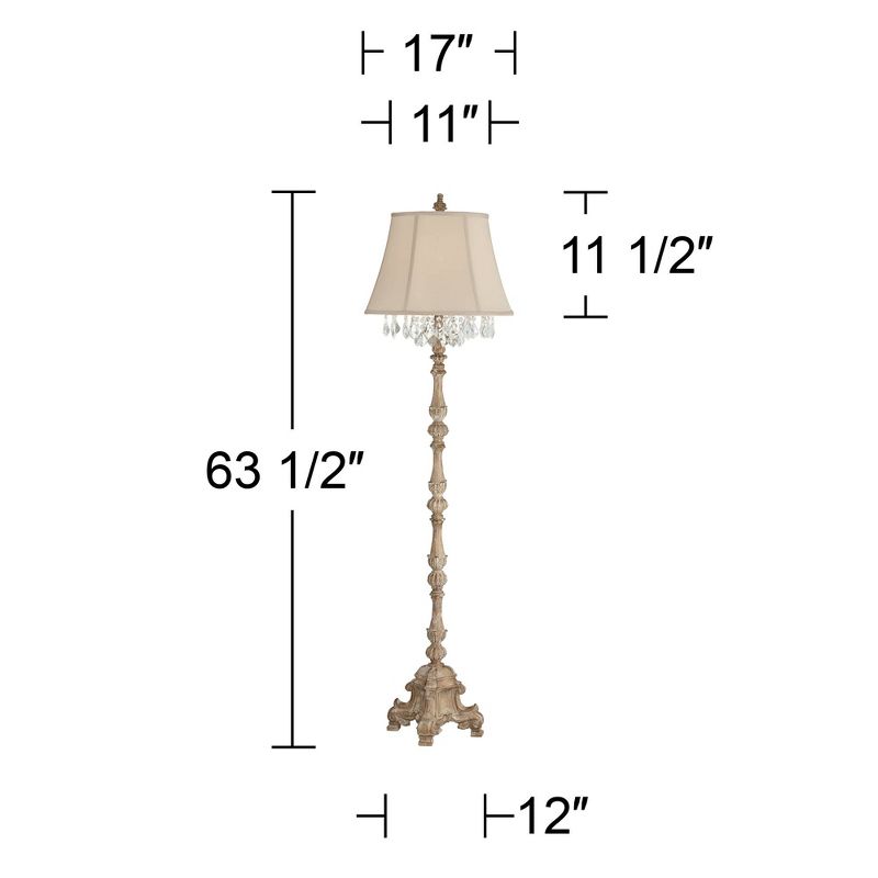 Barnes and Ivy Traditional Floor Lamp Distressed Candlestick Crystal Glass Beading Cream Bell Shade for Living Room Reading