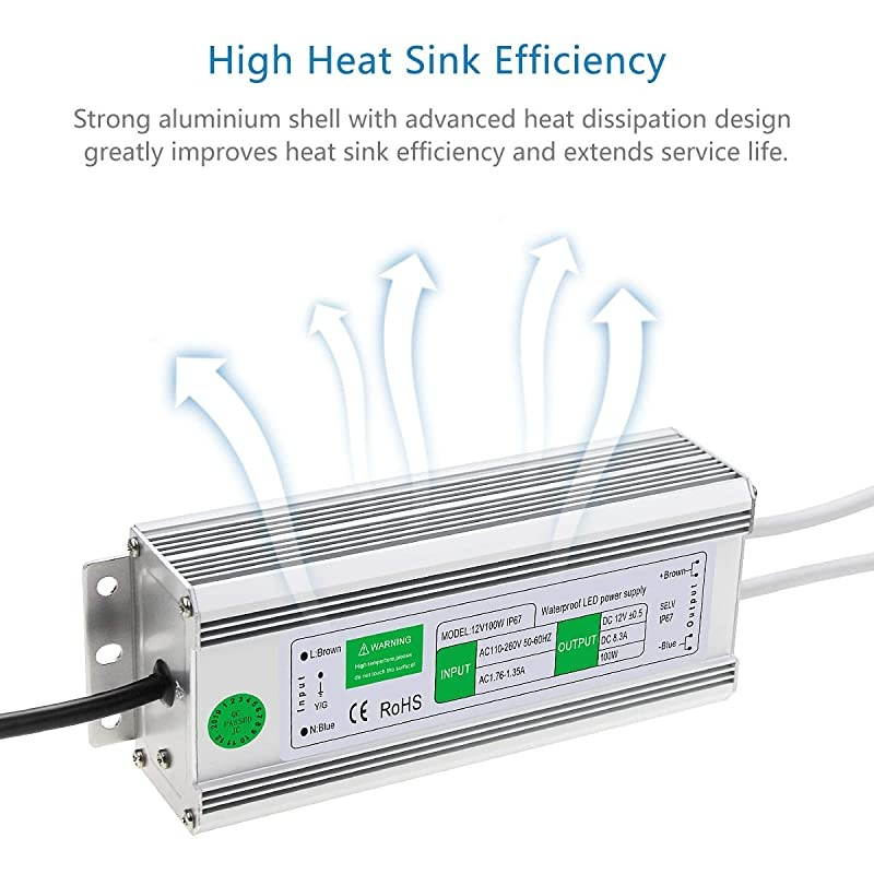 Waterproof Power Supply Adapter 12V 100W LED Driver ACDC Converter AC 110~260V to DC 12 Volt 83A Low Voltage Transformer for Outdoor LED Lighting Advertising Screen DC Pump CCTV Camera