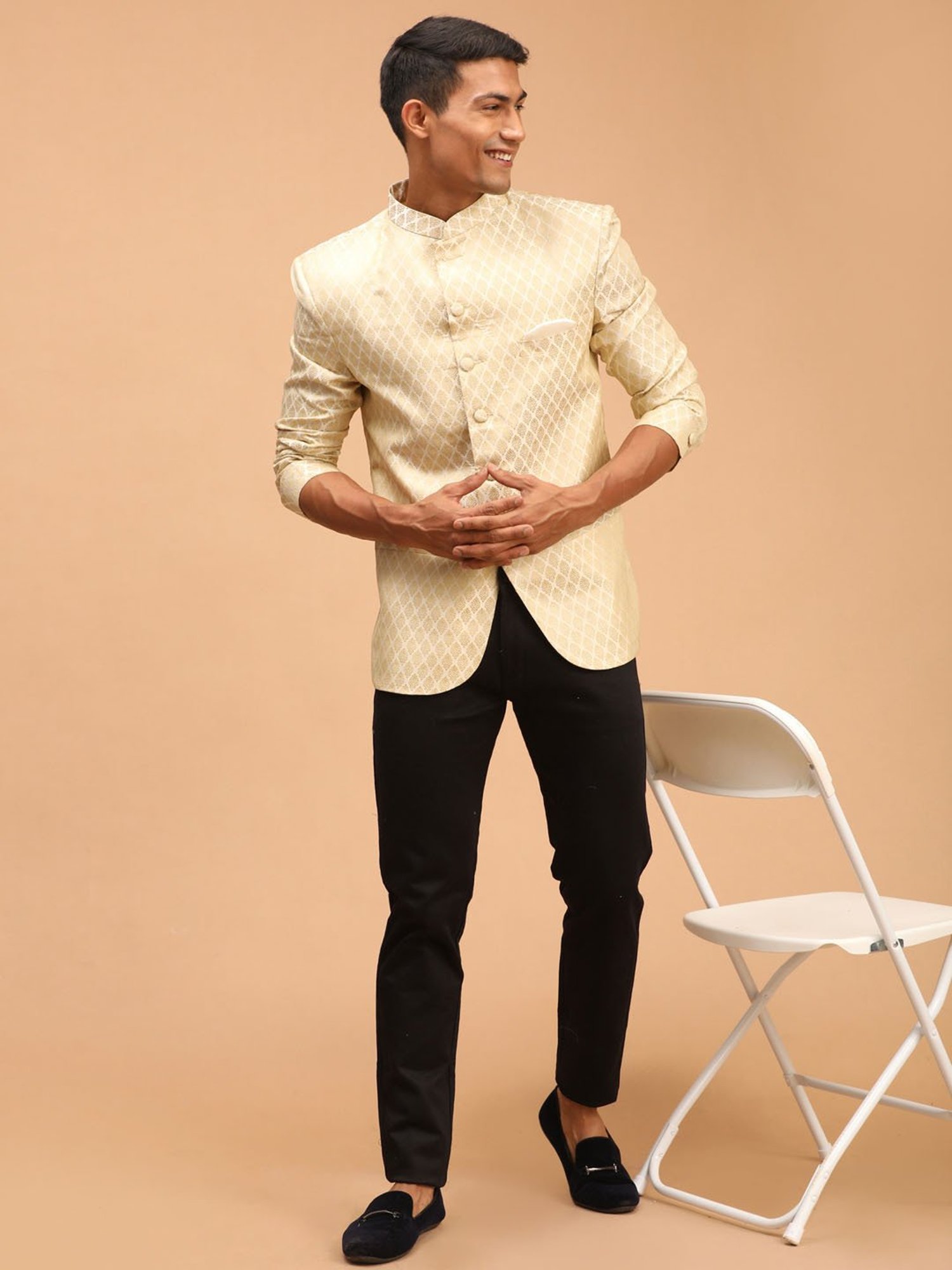 Hangup Cream Regular Fit Ethnic Blazer