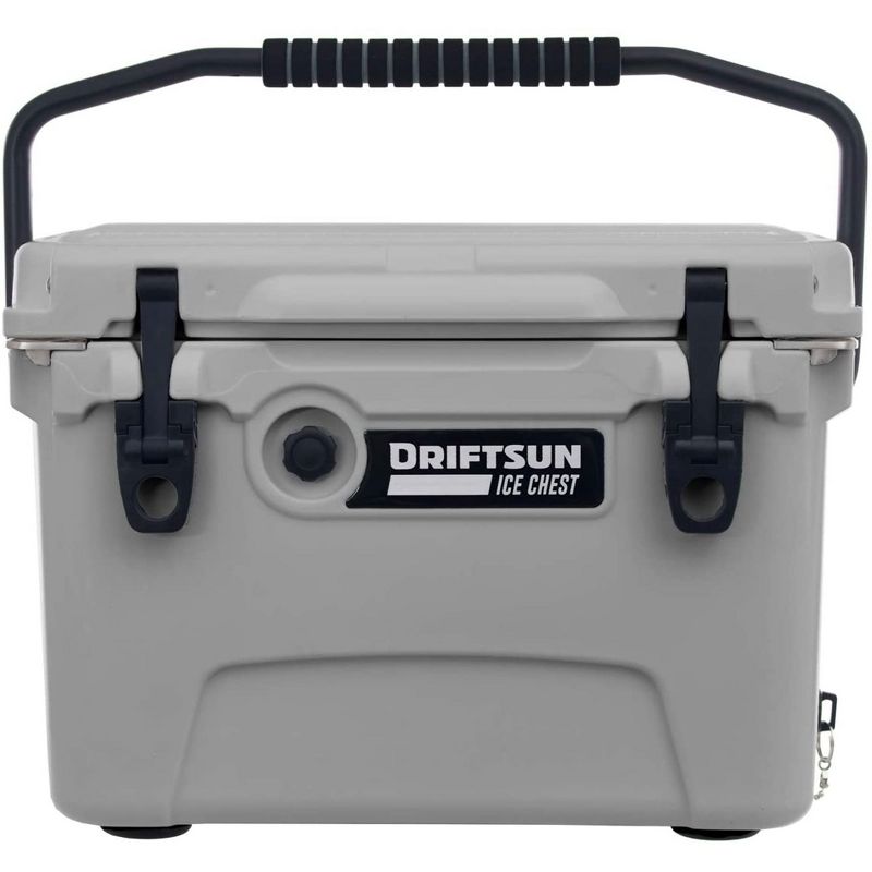 Driftsun Heavy Duty Rotomolded Thermoplastic UV Resistant Portable Commercial Grade Personal 20 Quart Insulated Hard Ice Chest Beverage Cooler, Grey