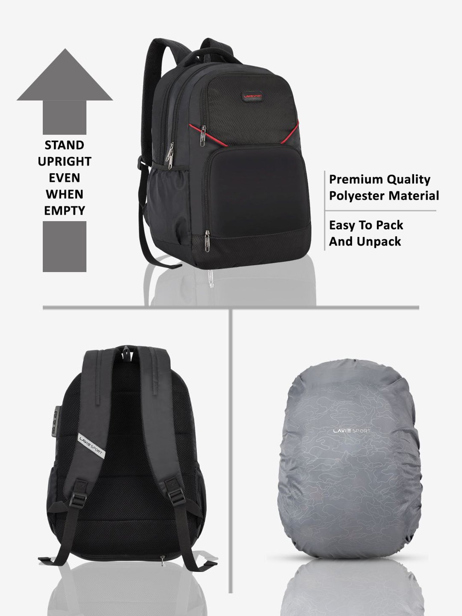 Lavie Sport Business RC 33L Anti-theft & Raincover Laptop Backpack For Boys & Girls (Black)