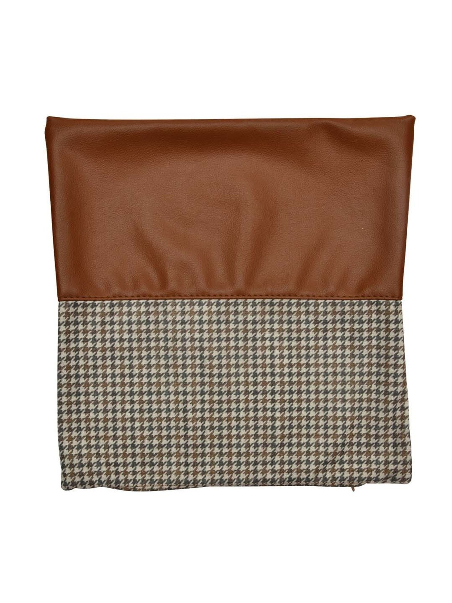 @home Beige & Tan Leather Cushion Cover With Zipper