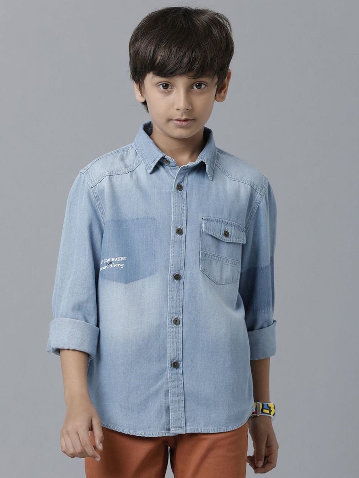 Under Fourteen Only Kids Blue Cotton Regular Fit Full Sleeves Shirt