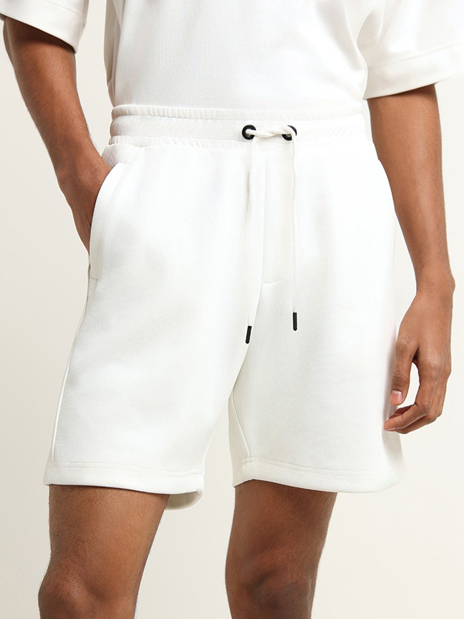 Studiofit by Westside White Solid Mid Rise Relaxed Fit Shorts