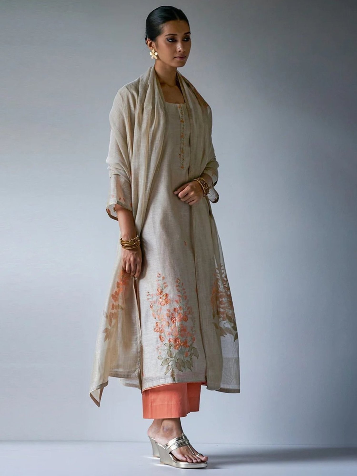 Ganga Fashions Beige Saadagi Woven Kurta with Pant and Dupatta