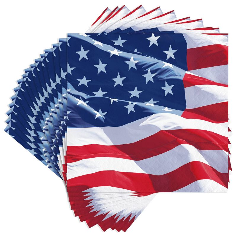 48ct Waving Flag Fourth of July Beverage Napkins