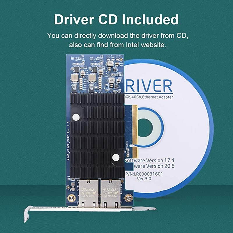 PCI-E Network Card X540-10G-2T, Dual RJ45 Copper Port CNA for PC with Low Bracket, E Converged Network Adapter(NIC), X540 Chipset, PCI-E X8