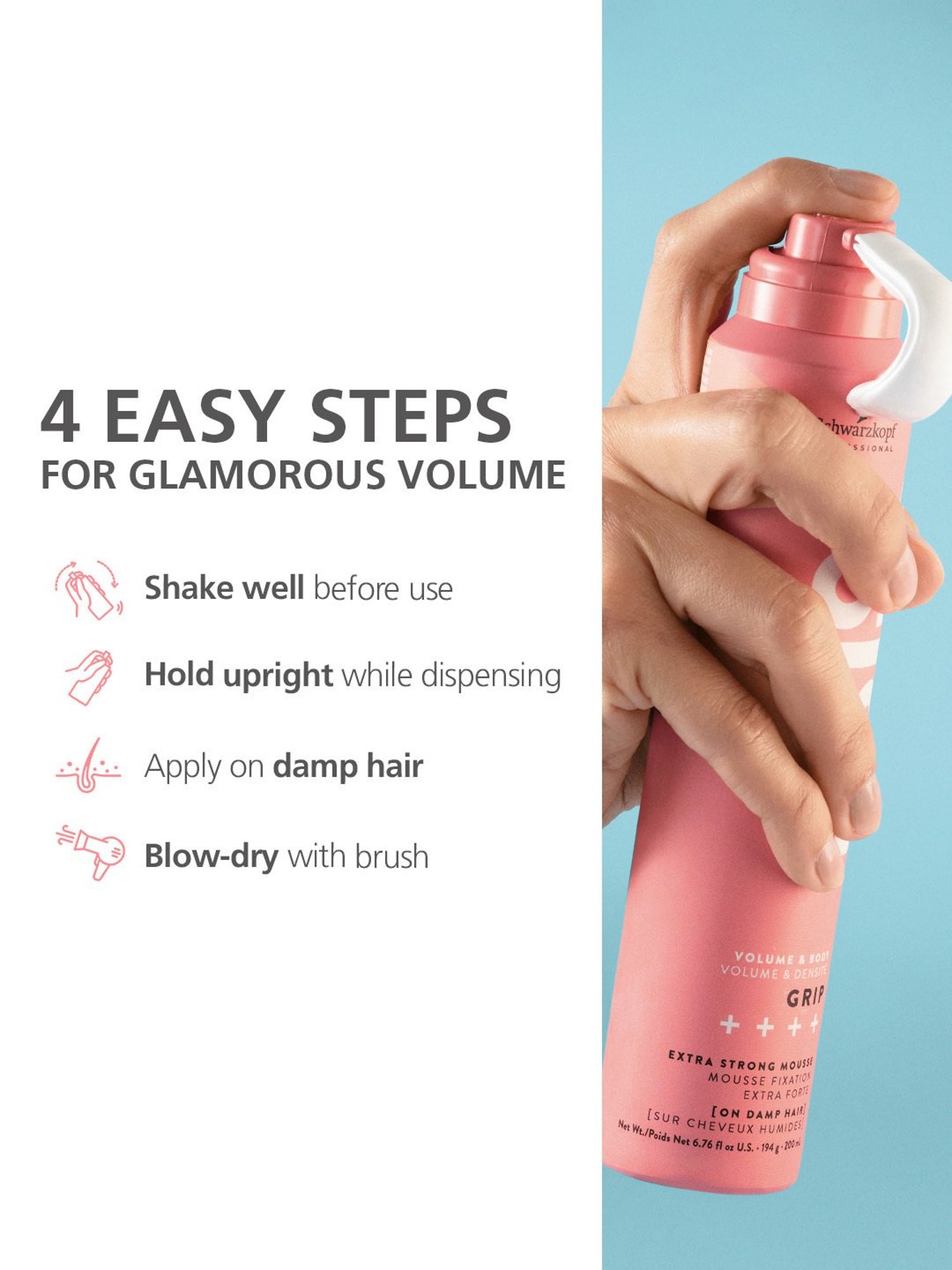 Schwarzkopf Professional Osis+ Volume & Body Grip ++++ Extra Strong Mousse - 200 ml