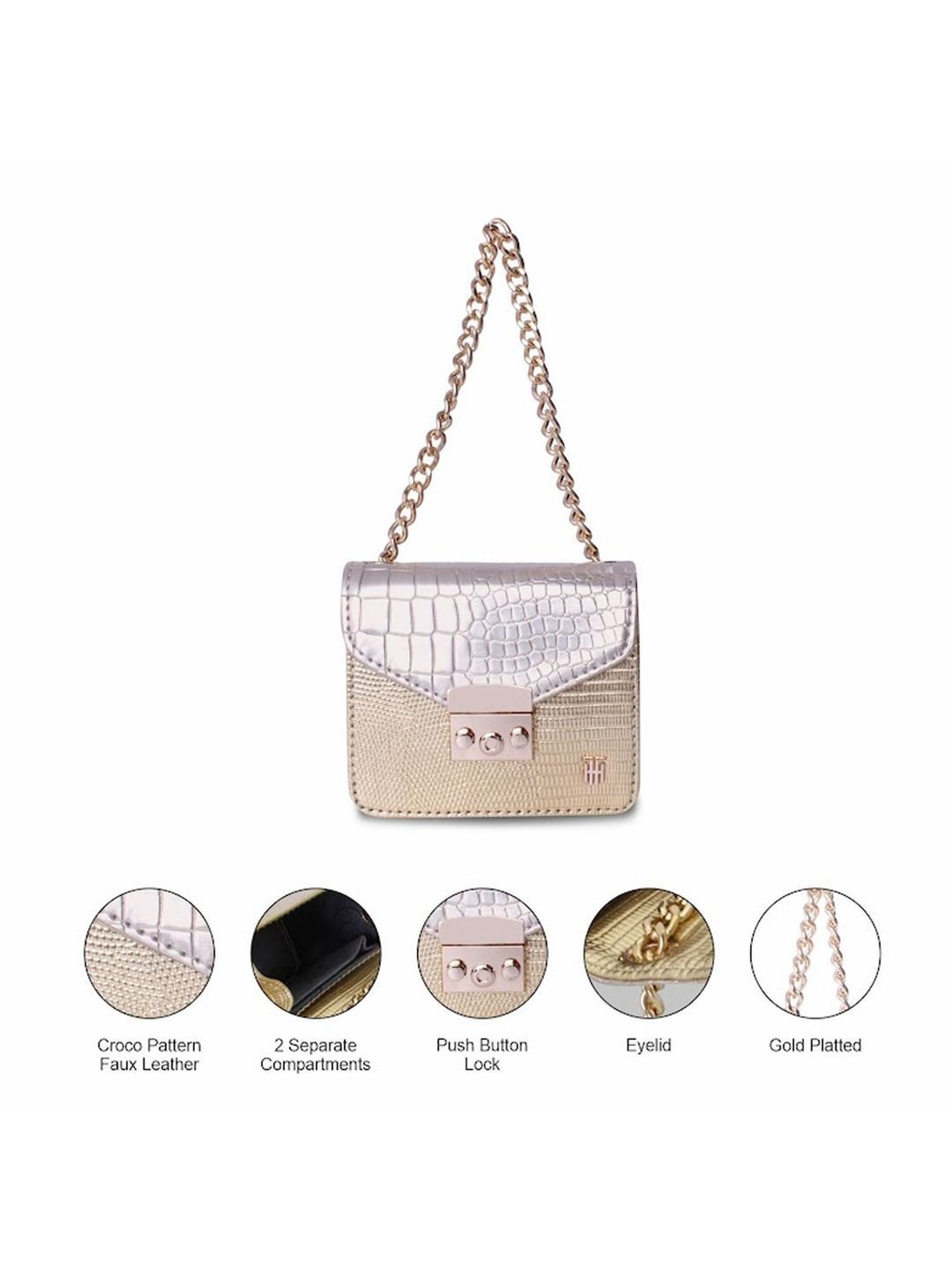 THE HOLISTIK Vibrant Gold Textured Small Sling Handbag