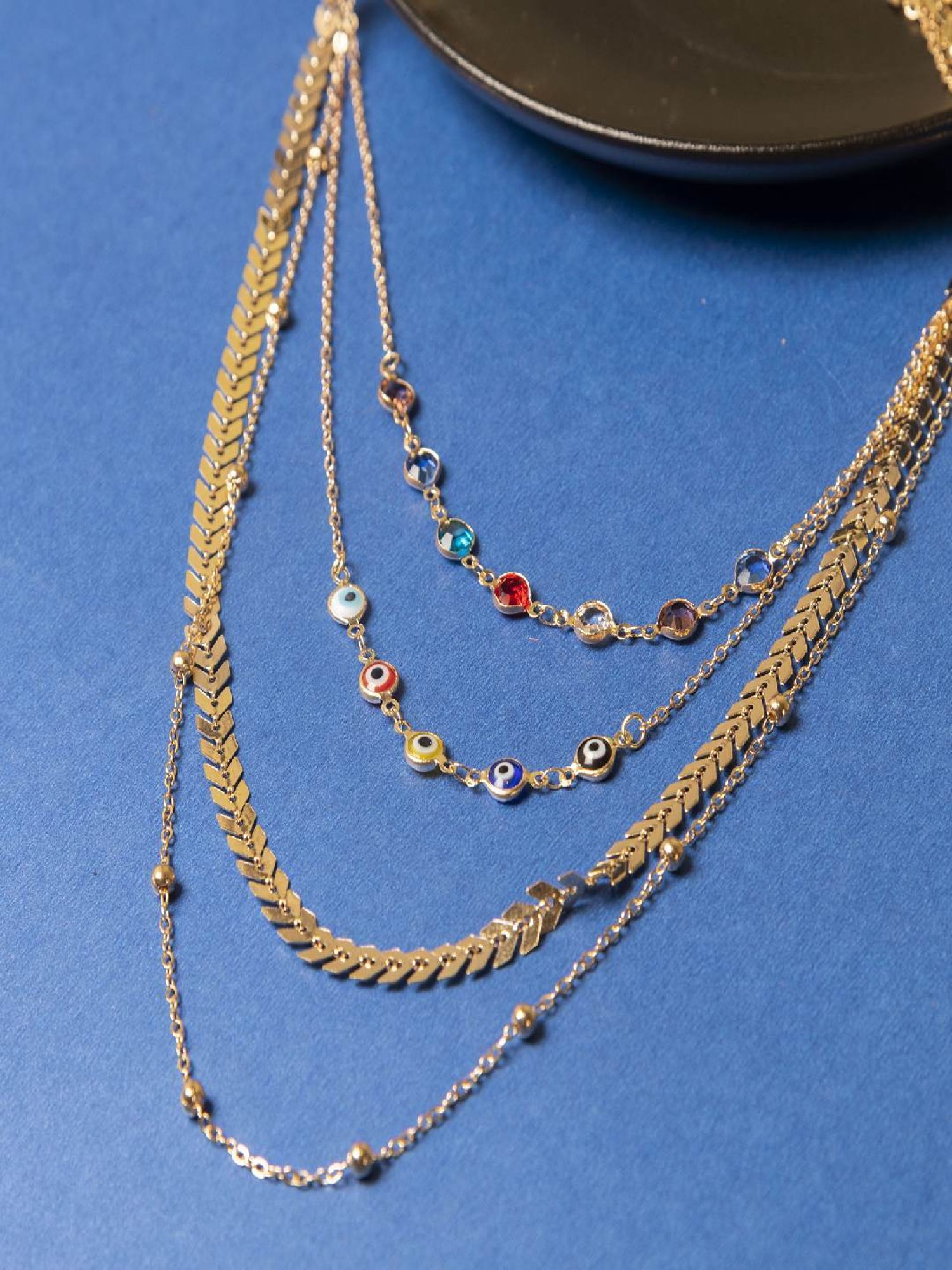 Jewelz Multi Color Evil Eye Design With Gold Multi-Layered Necklace for Women