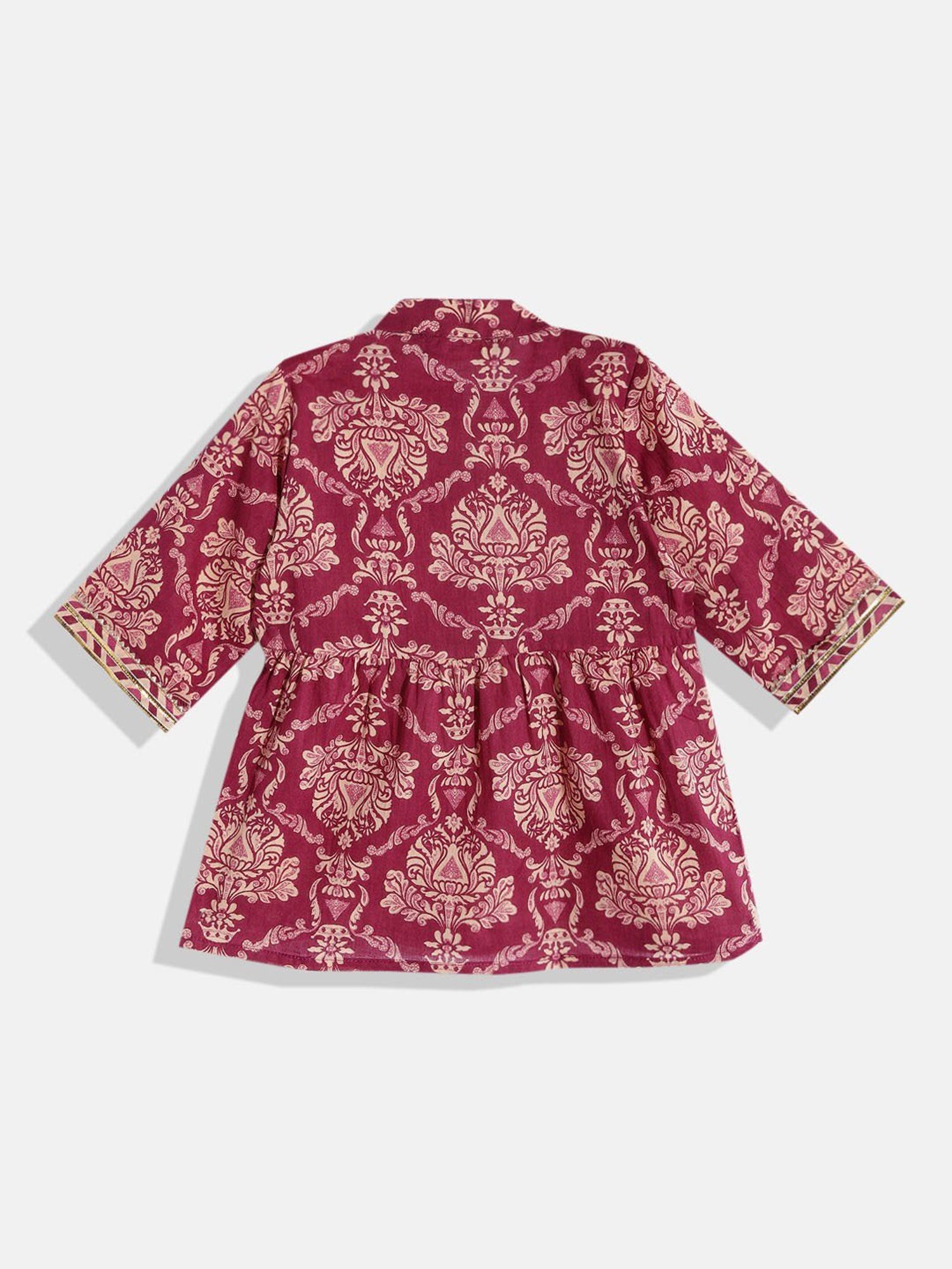 READIPRINT FASHIONS Kids Burgundy & Cream Floral Print Full Sleeves Kurta With Sharara