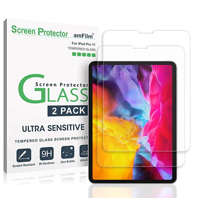 2 Pack Glass Screen Protector for iPad Air 4 109 iPad Pro 11 inch 11 Tempered Glass Screen Protector Ultra Sensitive Face ID Apple Pencil Compatible