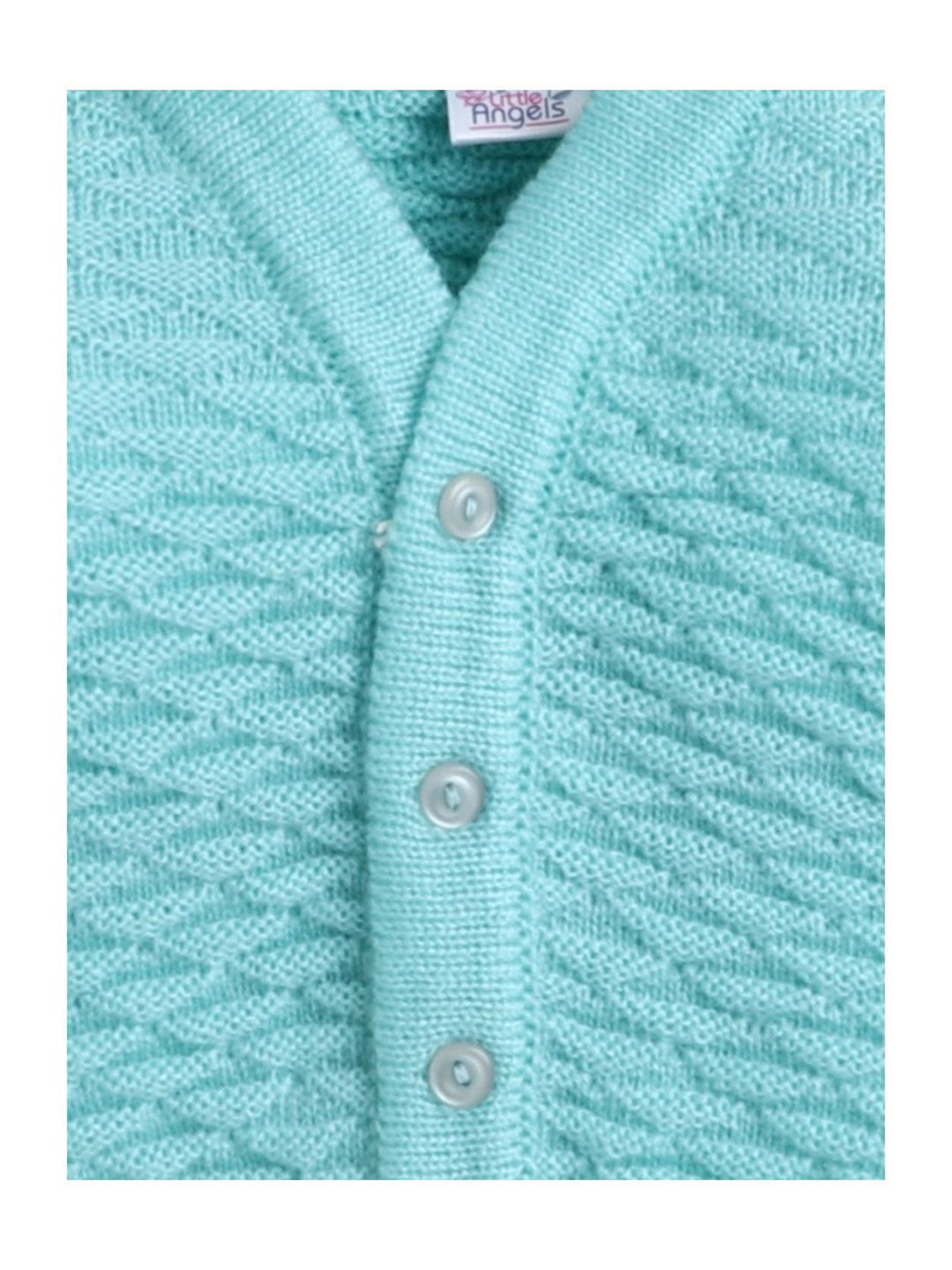 Little Angels Kids Green Textured Pattern Full Sleeves Sweater Set