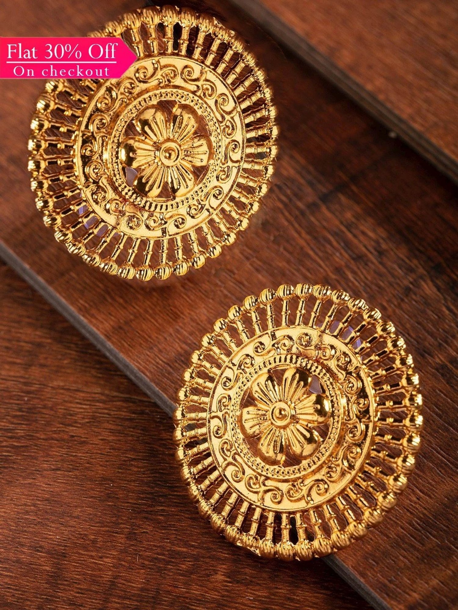 Zaveri Pearls Splendid Gold Look Finely Detailed Stud Earrings-ZPFK9369