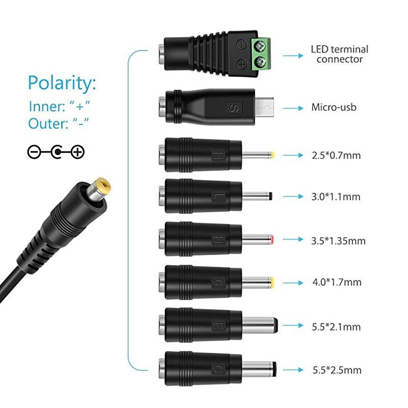 36W Universal 3V 4.5V 5V 6V 7.5V 9V 12V AC DC Adapter Power Supply for LCD LED Light Strip Router HUB Speaker Smart Phone Tablet Kindle and Echo Dot TV Box 1A 1.5A 2A 2.5A 3A 3000mA Amp Max.