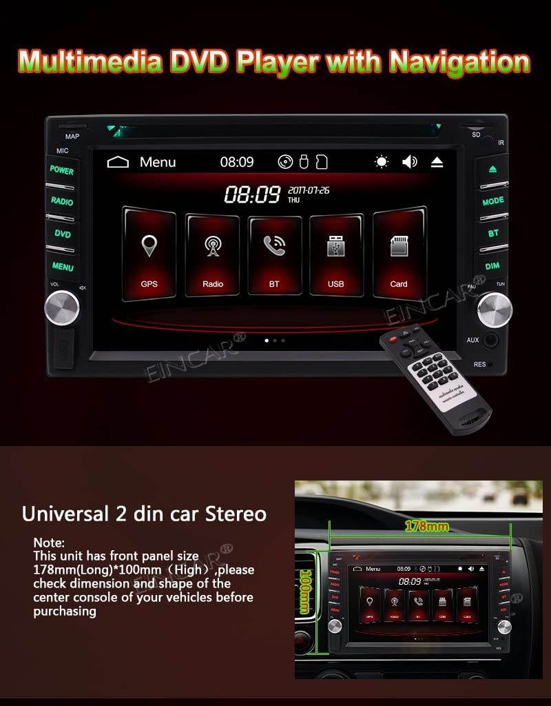 EinCar Double Din Car Stereo Three Types Wince UI Car CD DVD Player 2 Din Headunit with Bluetooth/Radio/USB/TF/AUX 6.2 Inch HD Capacitive Touchscreen with GPS Navigation Rearview Camera + Remote Con