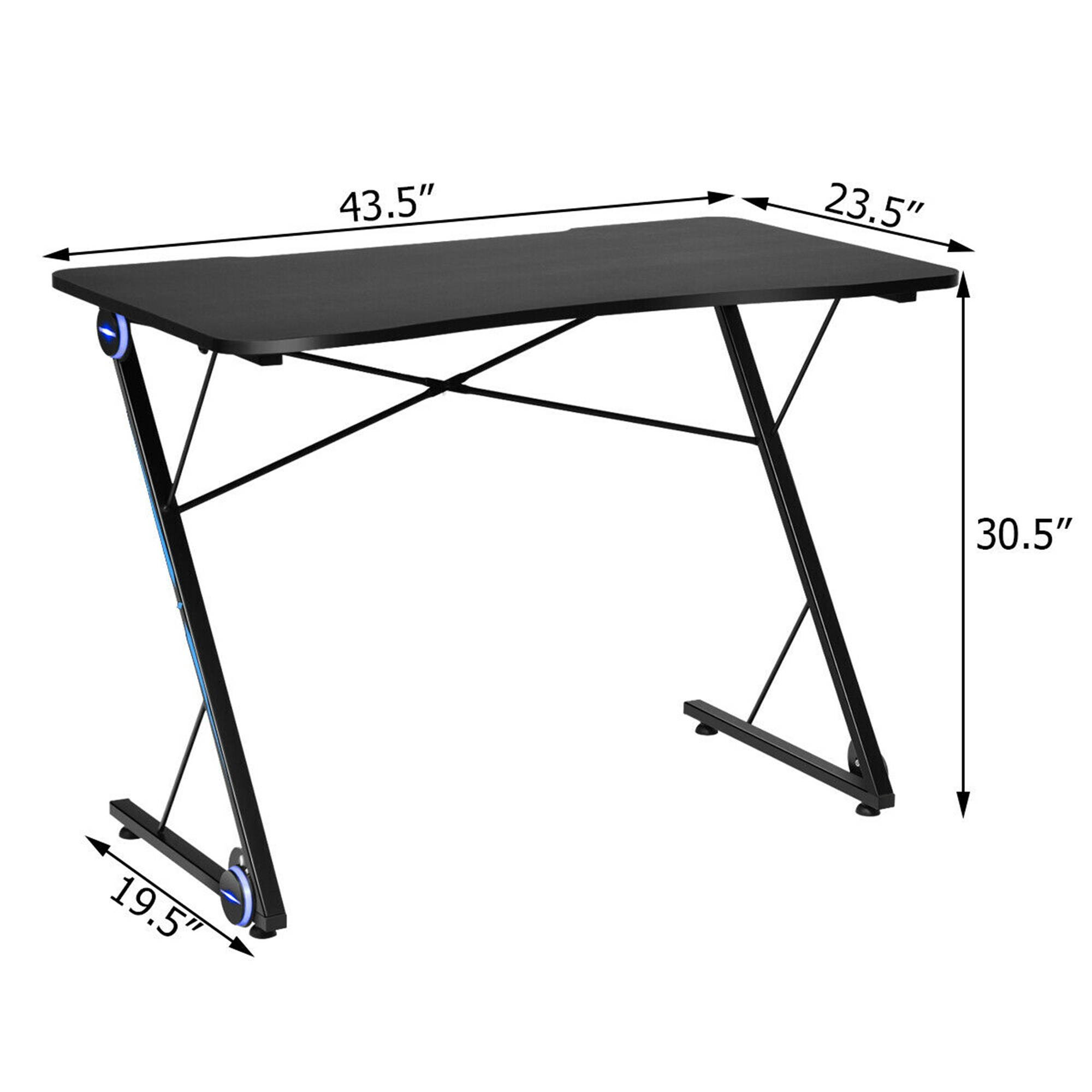 Classic 43.5 inch Gaming Desk Z Shape Office PC Computer Desk Gamer Tables w/ LED Lights