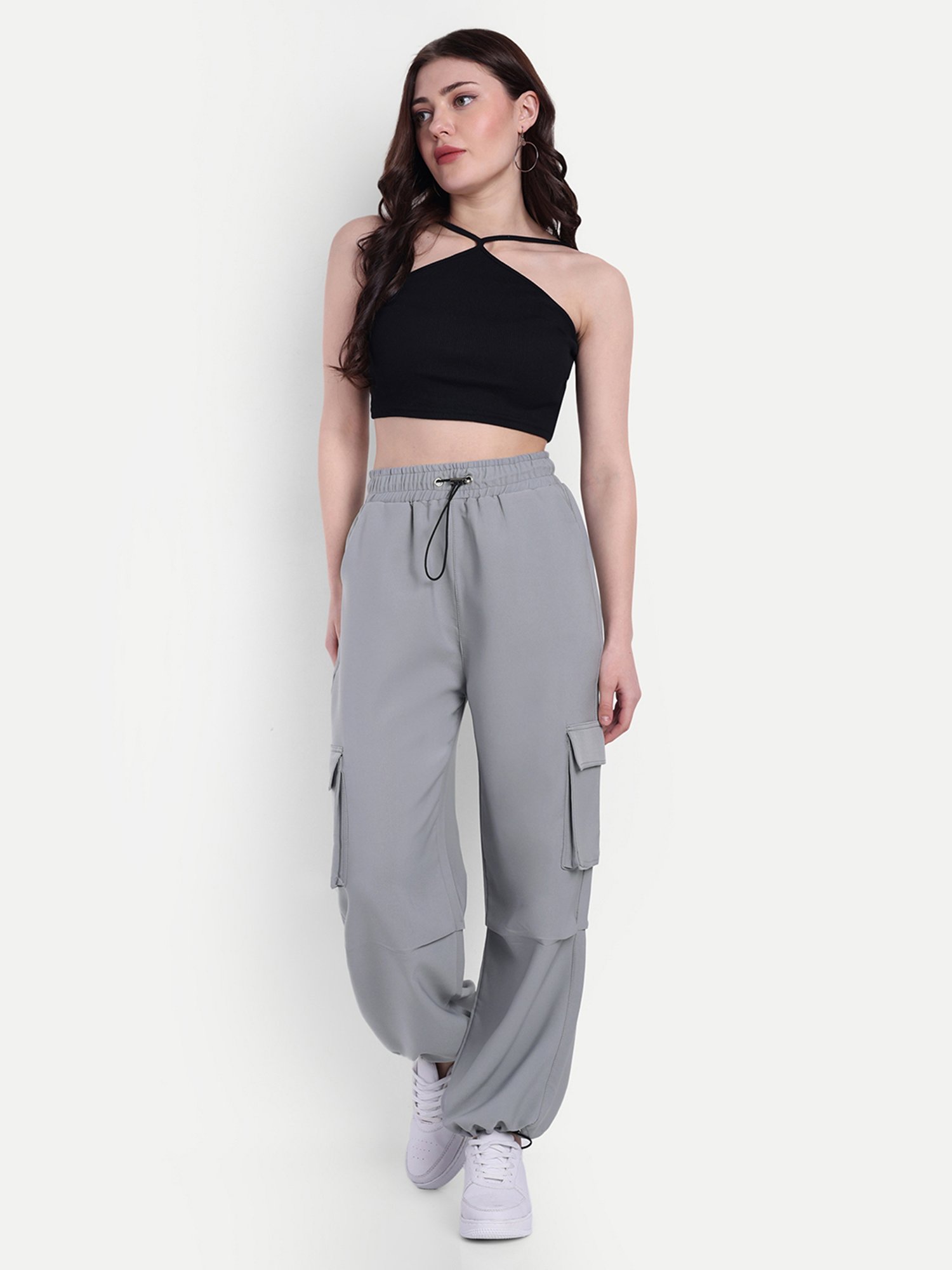 BROADSTAR Women Grey Loose Fit Parachute Pants