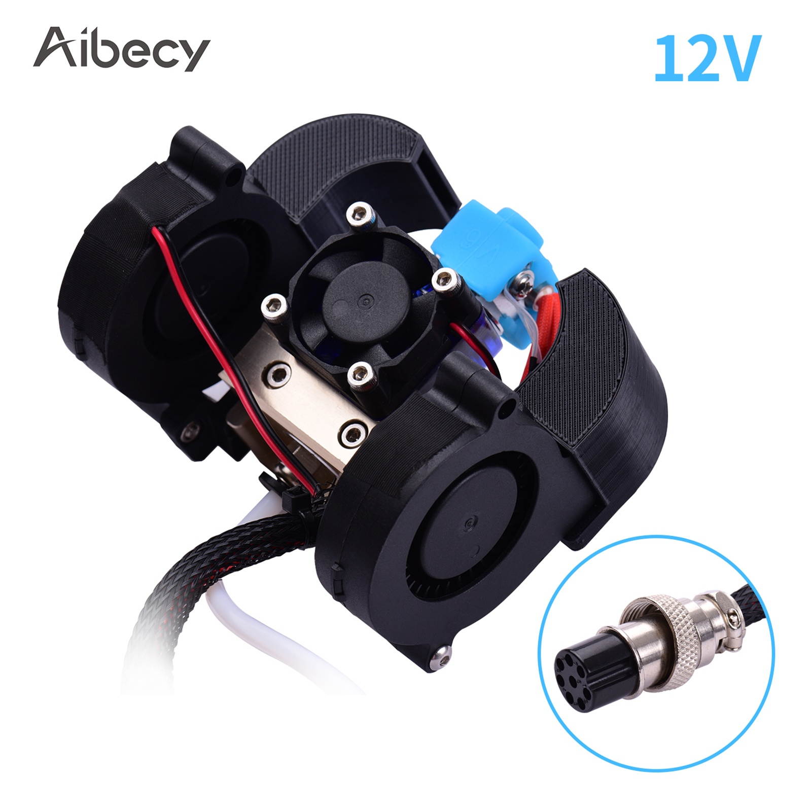 Aibecy CR-10 Full Assembled Extruder Hotend Kit with Aluminum Heating Block 0.4mm Nozzle Cooling Fan Aviation Connector 12V Compatible with Creality CR-10/CR-10S/CR-10 S4/CR-10 S5 3D Printer
